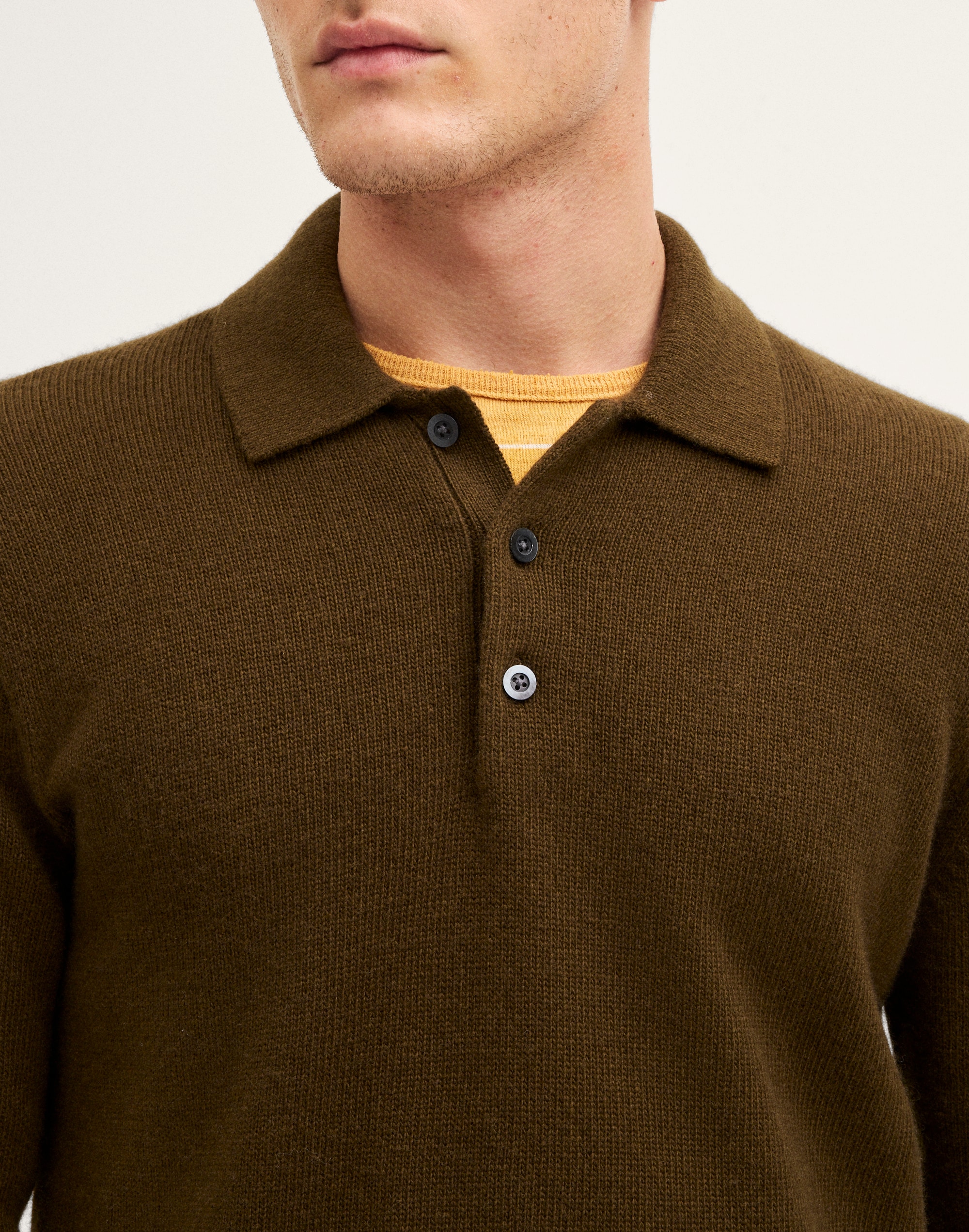 Textured-Stitch Long-Sleeve Polo in Harbor Wool Blend