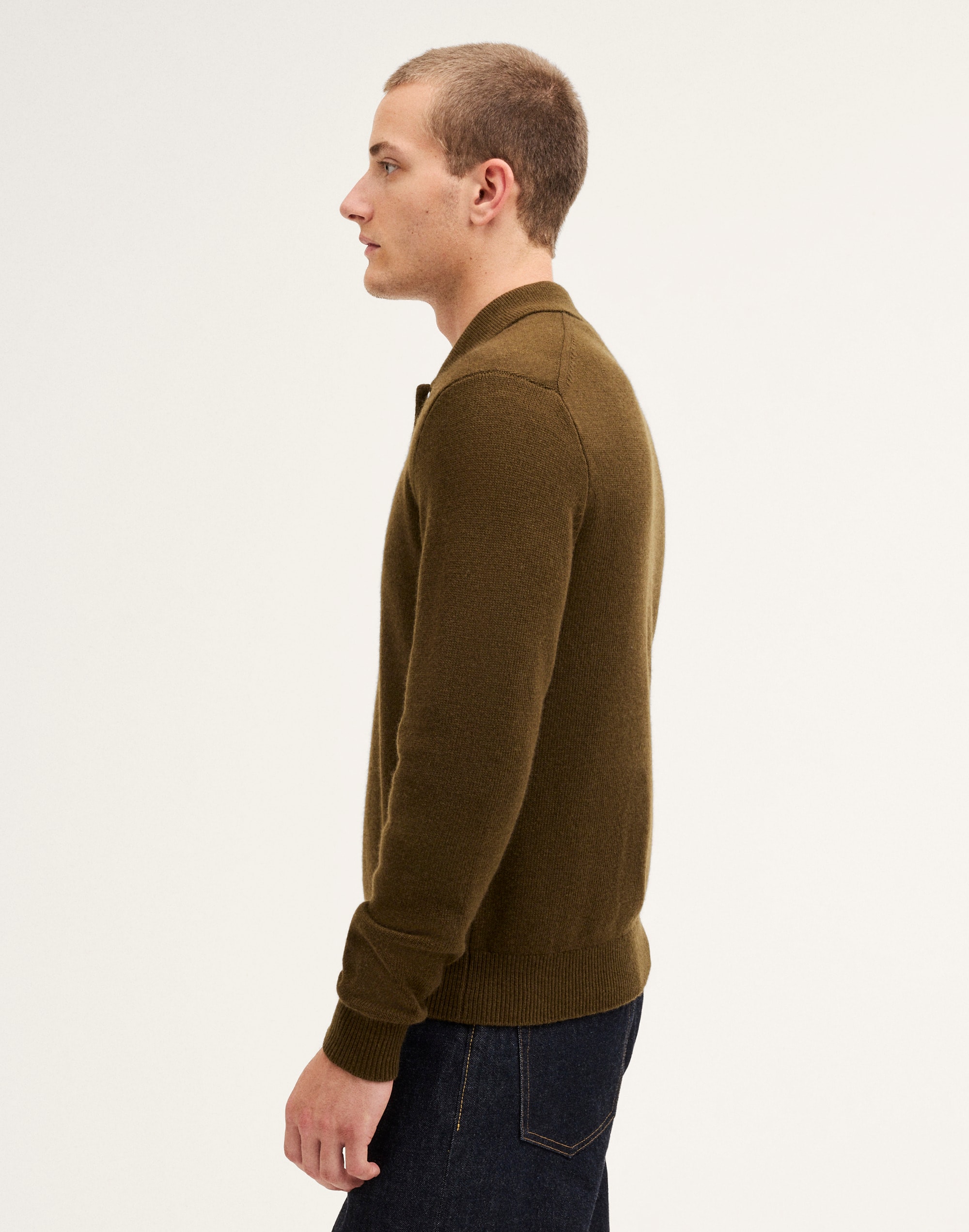 Textured-Stitch Long-Sleeve Polo in Harbor Wool Blend
