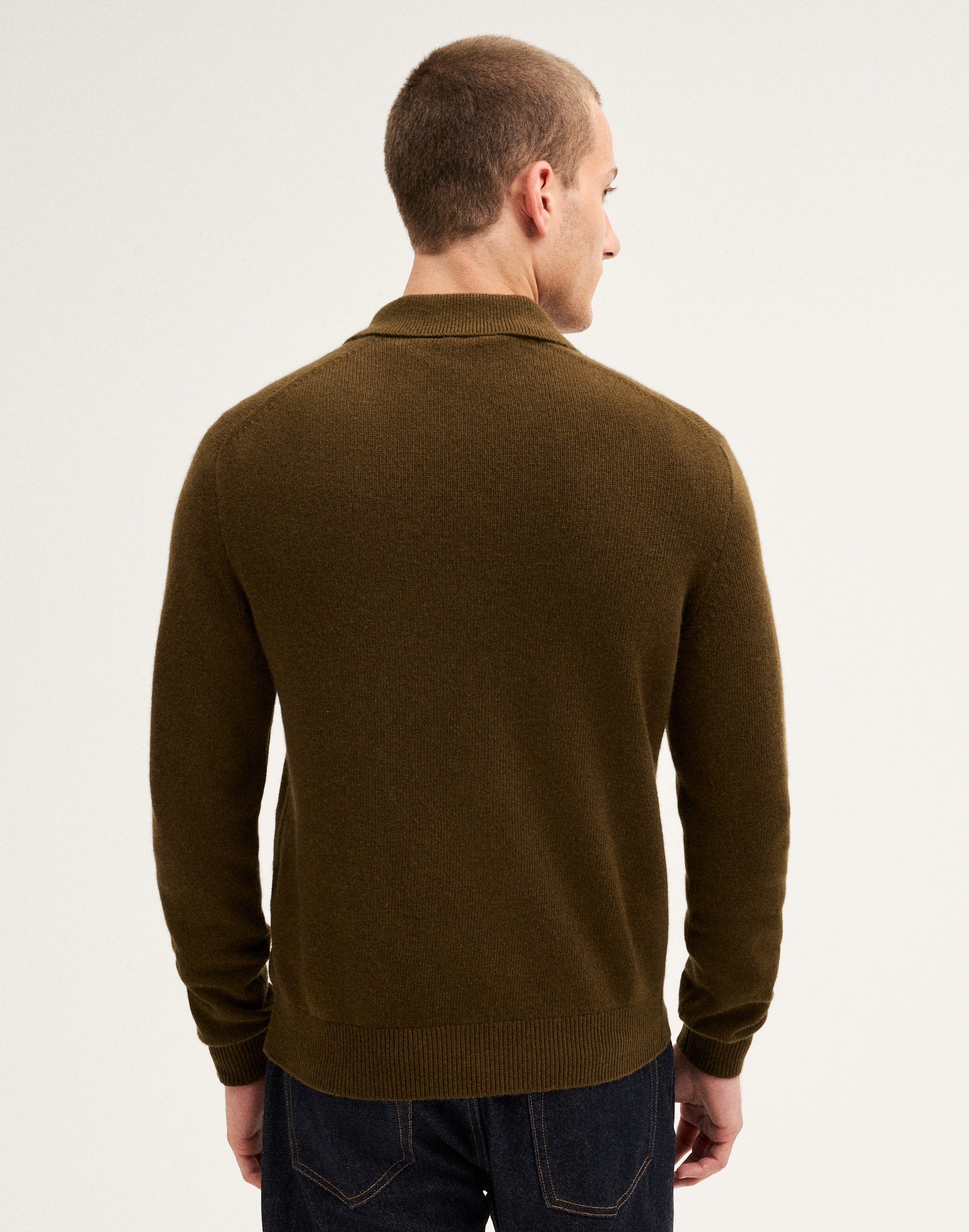 Textured-Stitch Long-Sleeve Polo in Harbor Wool Blend