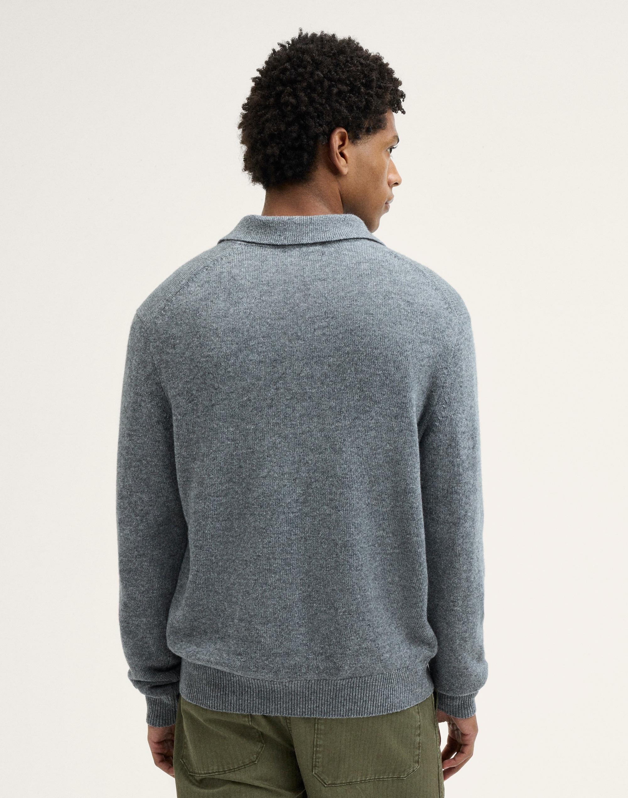 Textured-Stitch Long-Sleeve Polo in Harbor Wool Blend