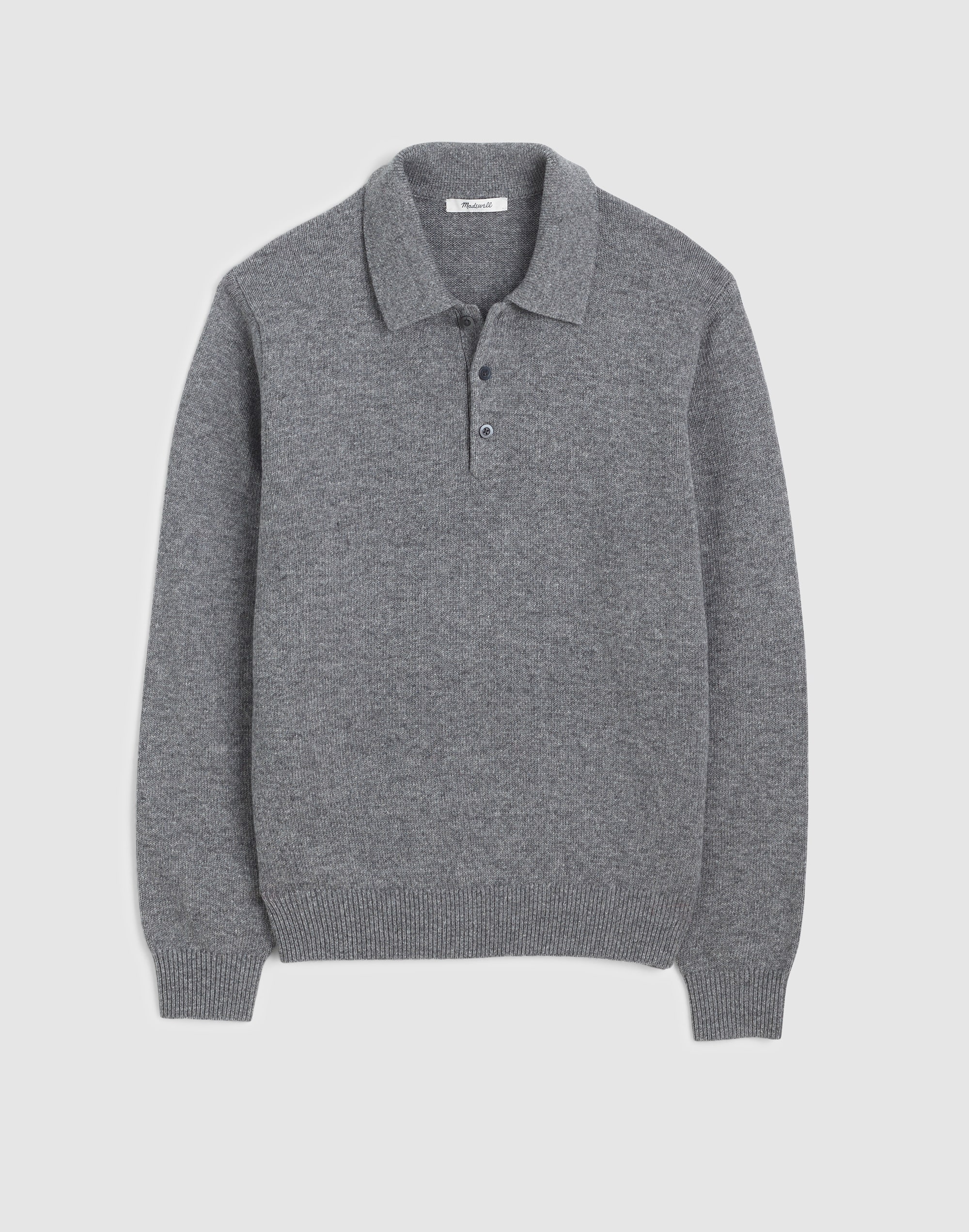 Textured-Stitch Long-Sleeve Polo in Harbor Wool Blend