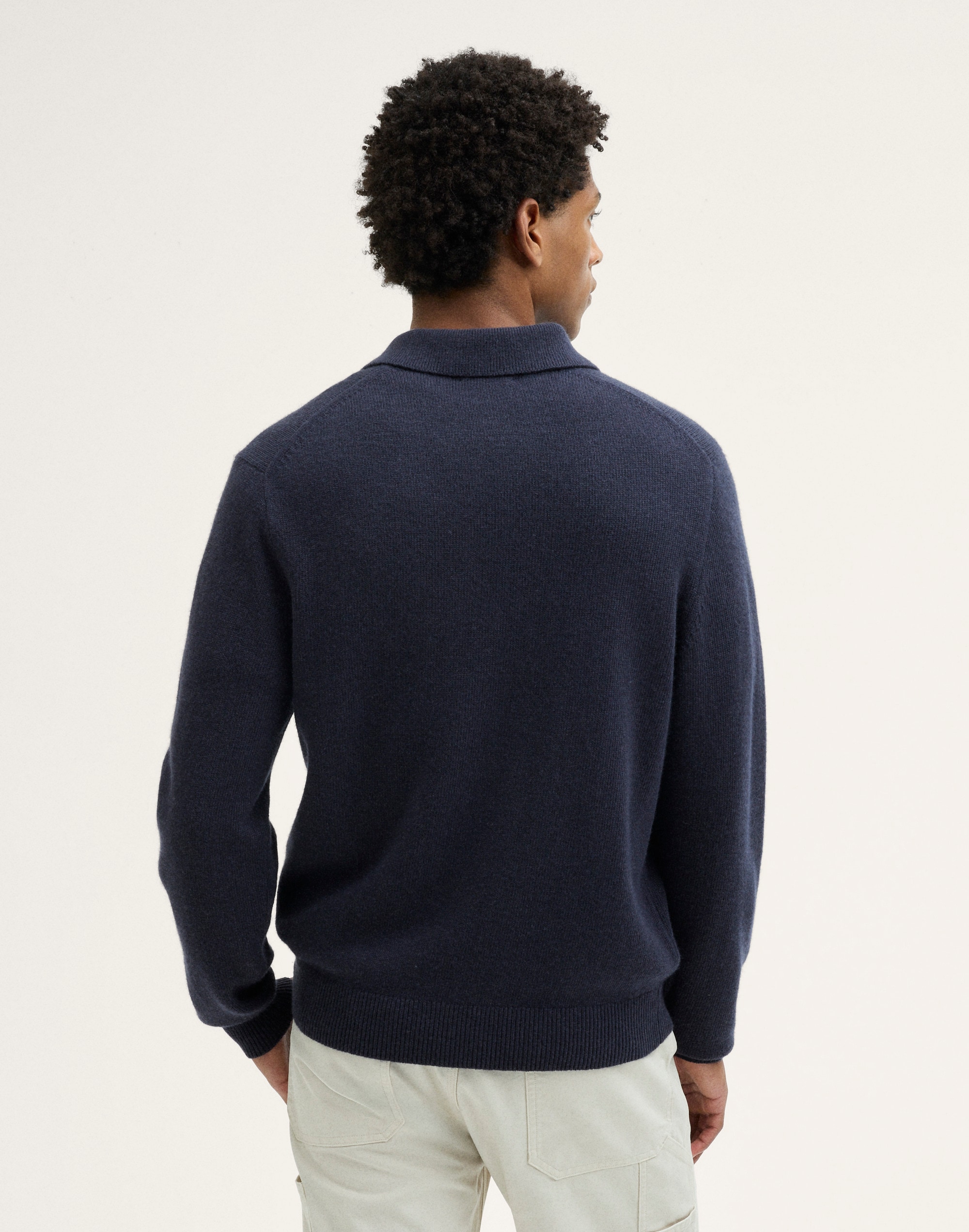 Textured-Stitch Long-Sleeve Polo in Harbor Wool Blend
