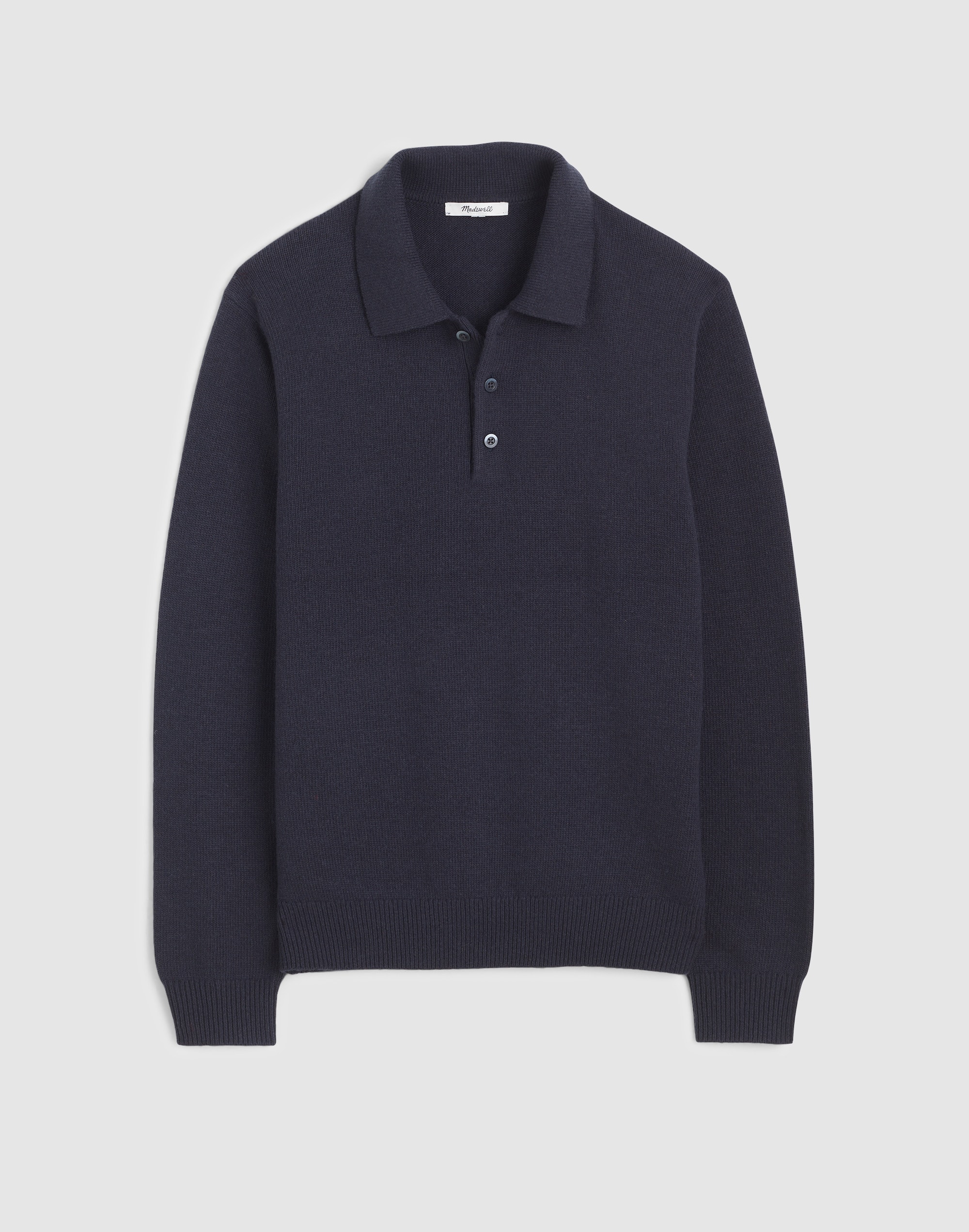 Textured-Stitch Long-Sleeve Polo in Harbor Wool Blend