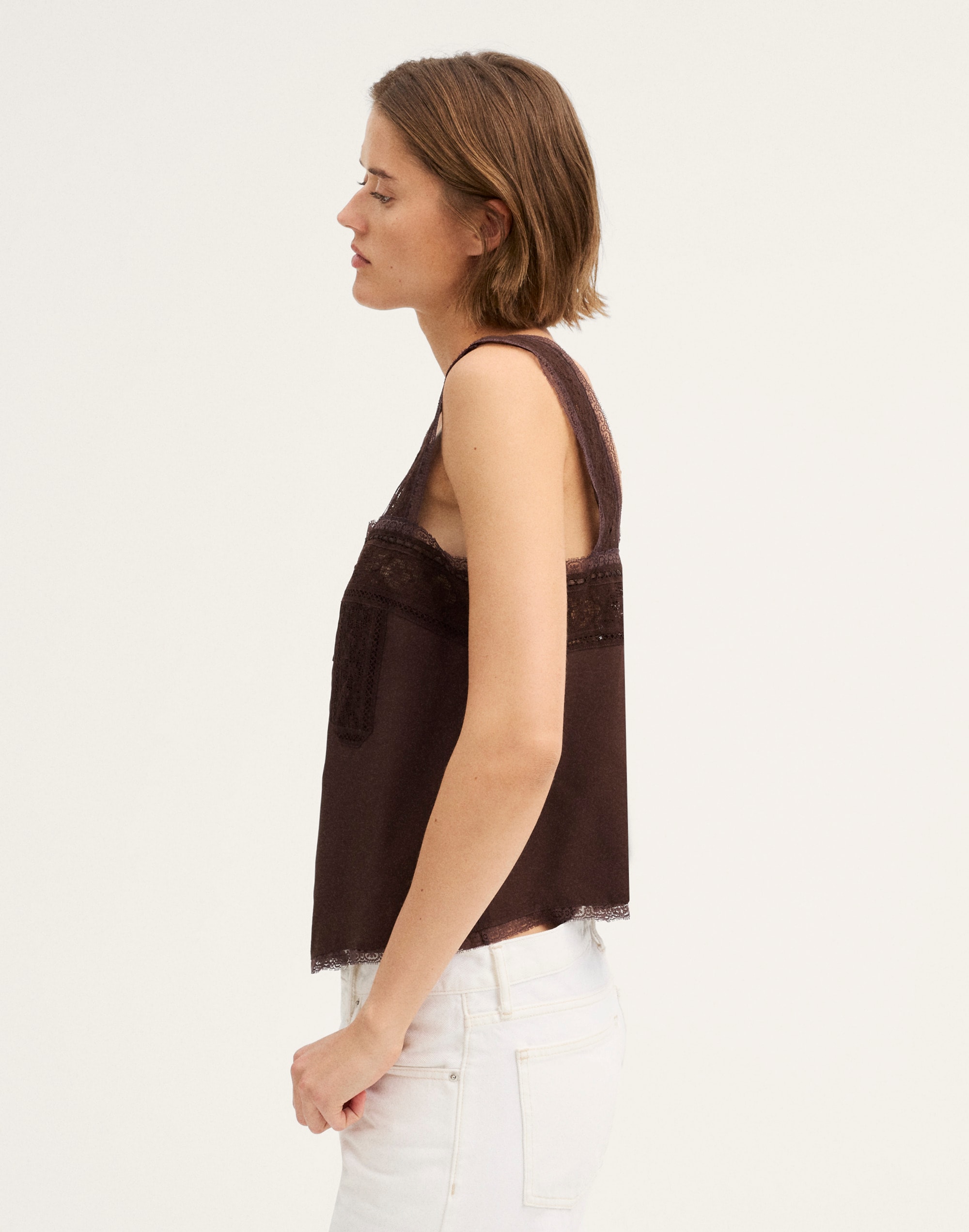 Lace-Insert Tie-Front Cami