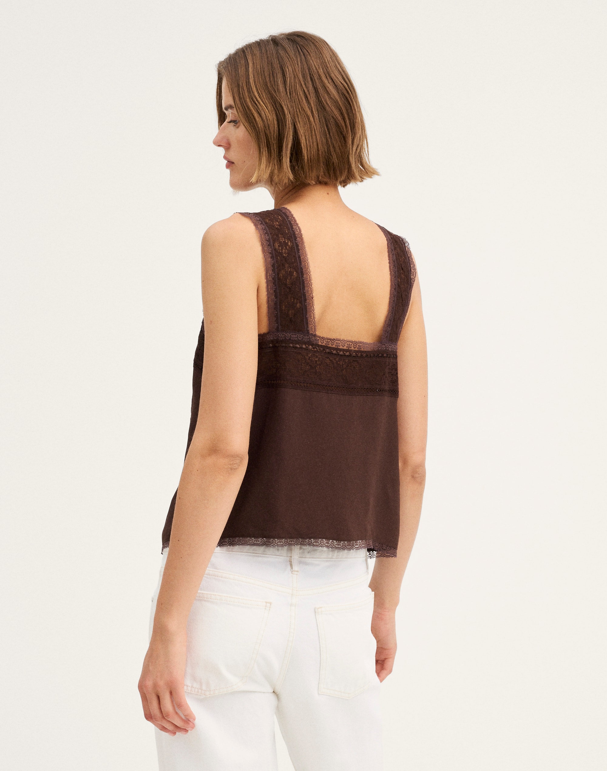 Lace-Insert Tie-Front Cami