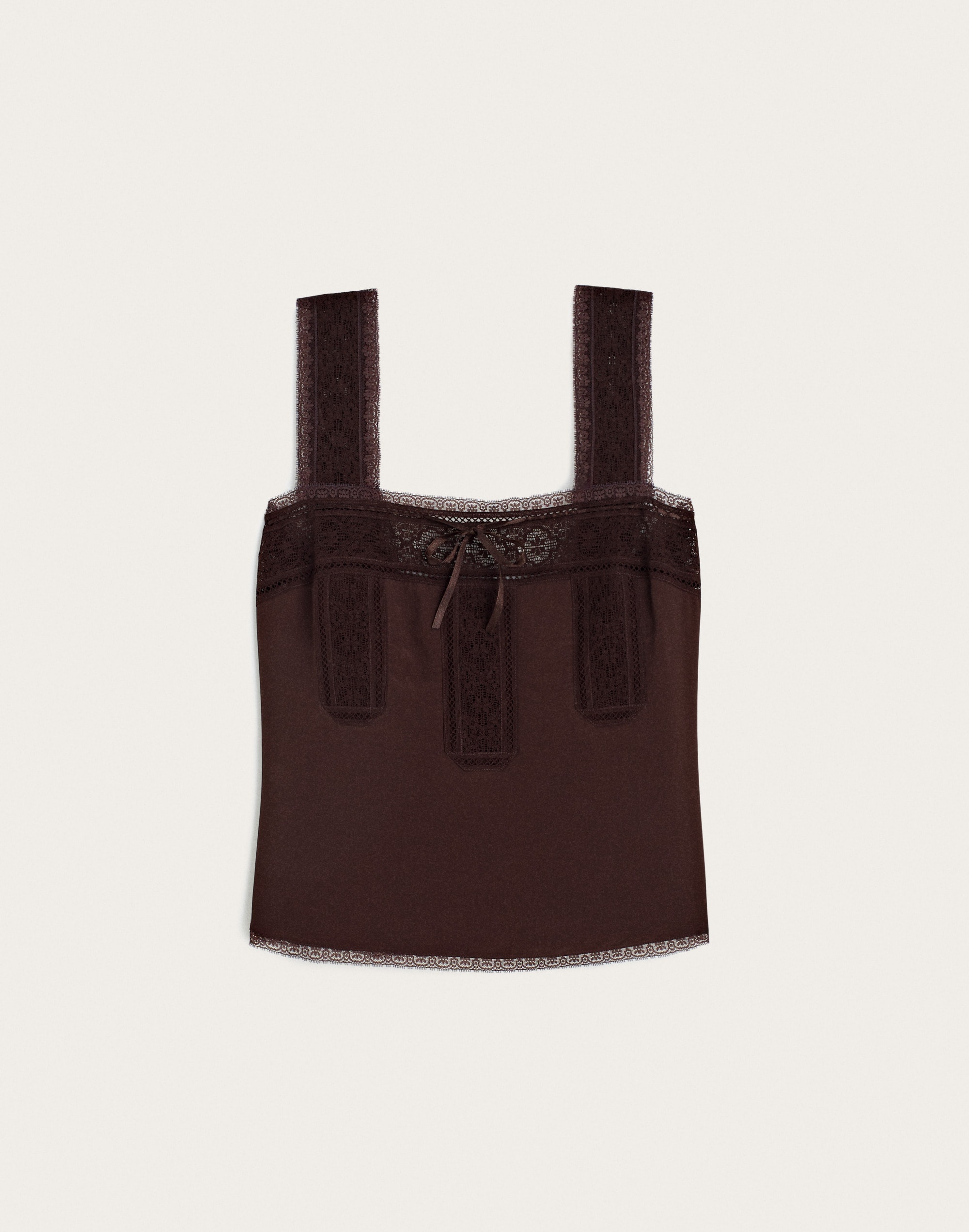 Lace-Insert Tie-Front Cami