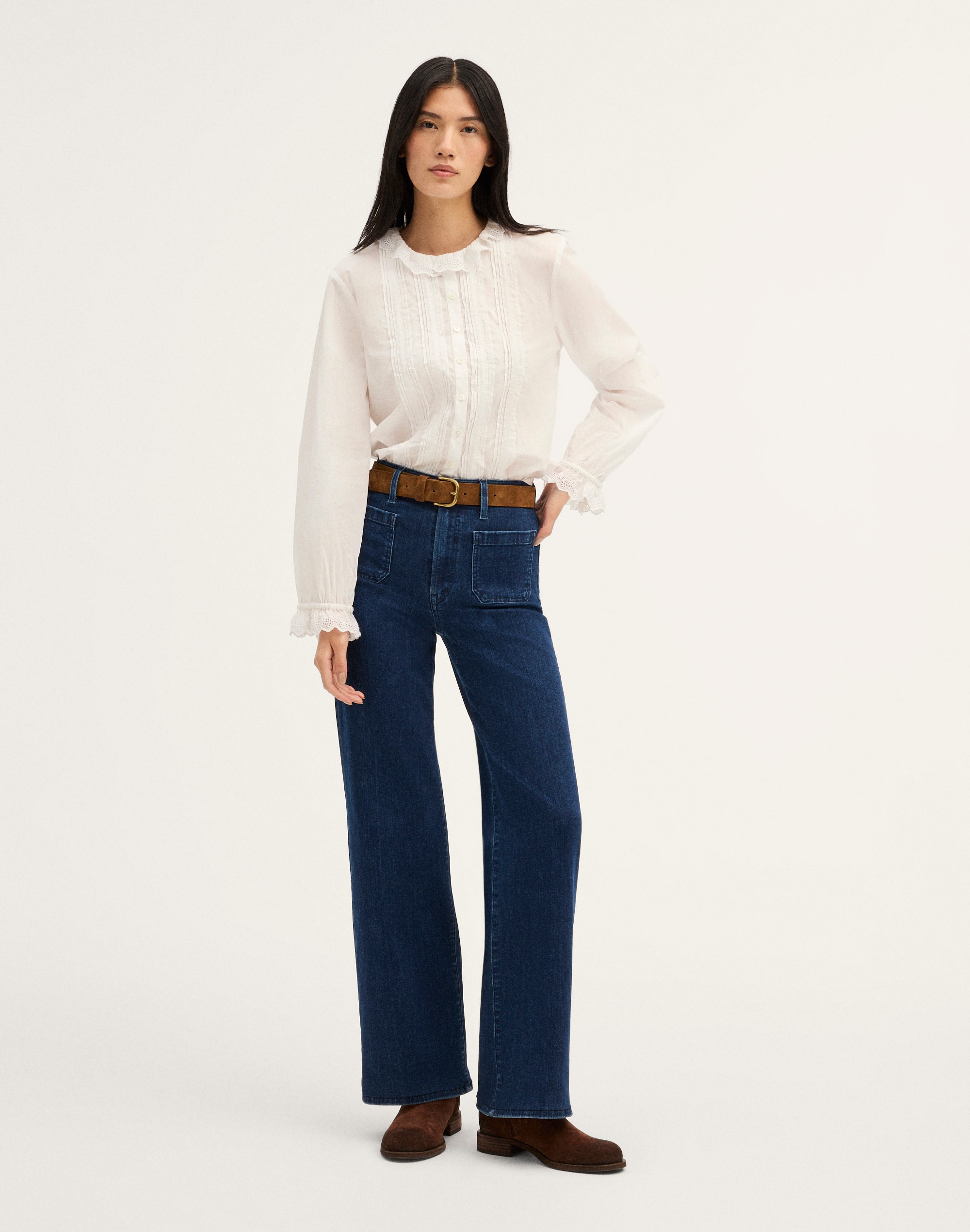 Ruffled Pintuck High-Neck Top