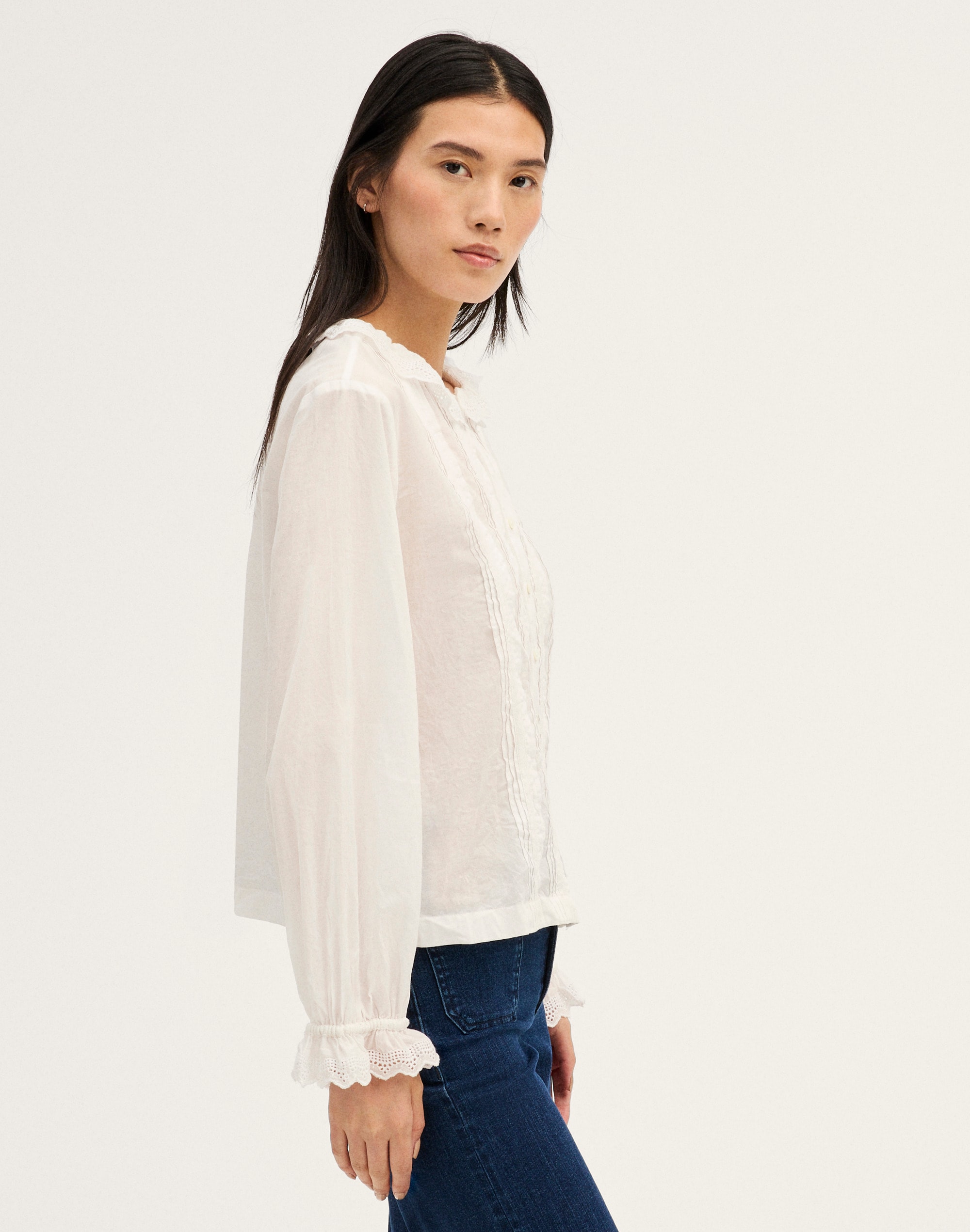 Ruffled Pintuck High-Neck Top