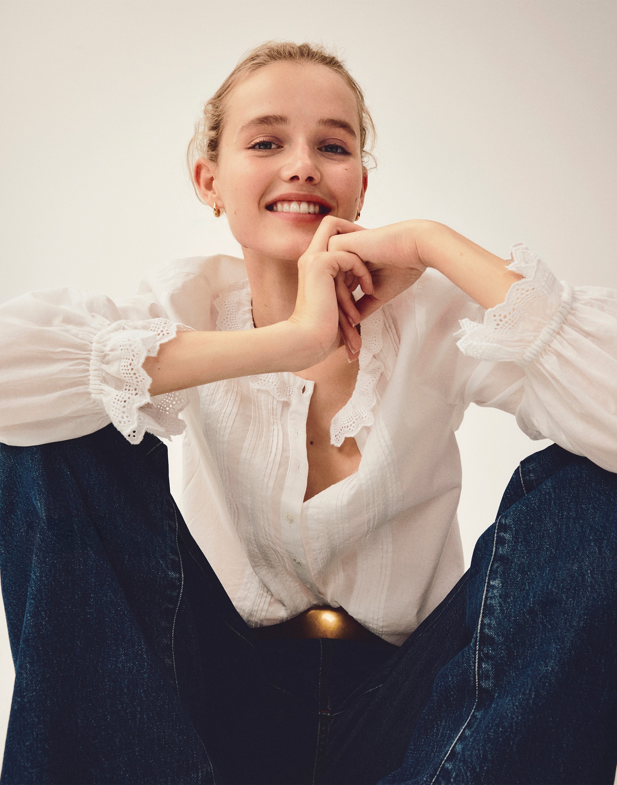 Ruffled Pintuck High-Neck Top