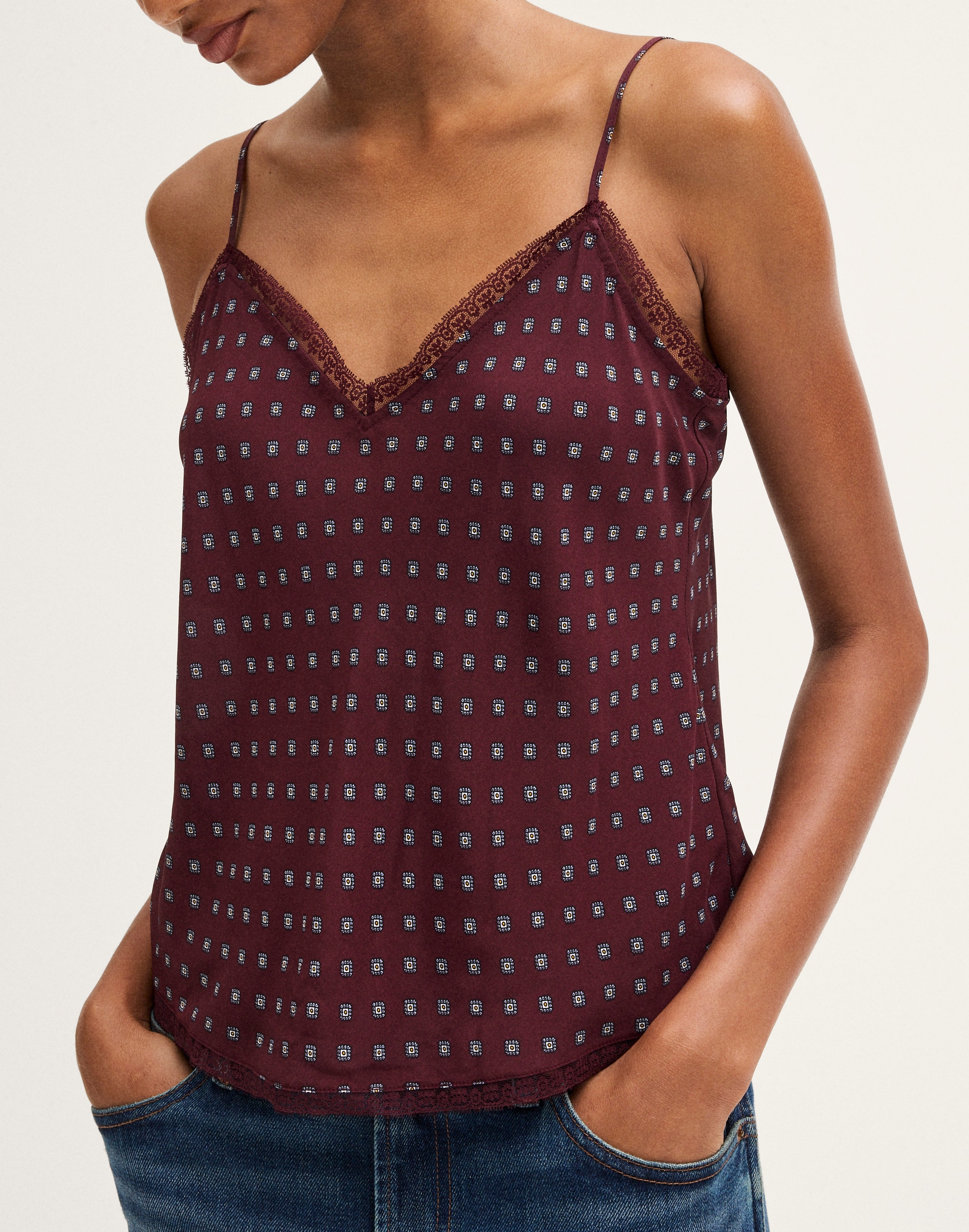 Lace-Trim V-Neck Cami Top