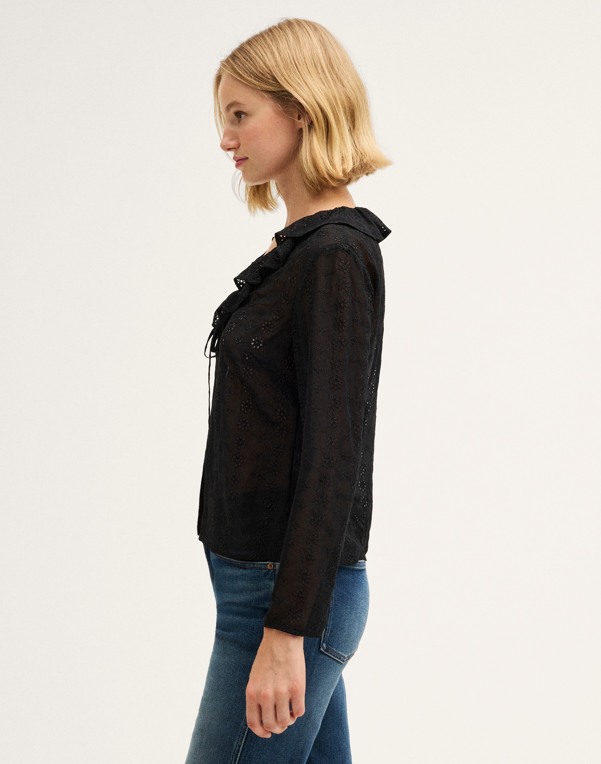 Ruffled V-Neck Long-Sleeve Top
