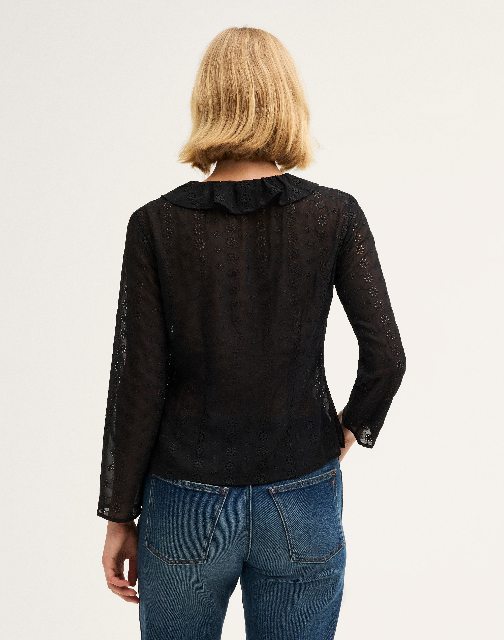 Ruffled V-Neck Long-Sleeve Top