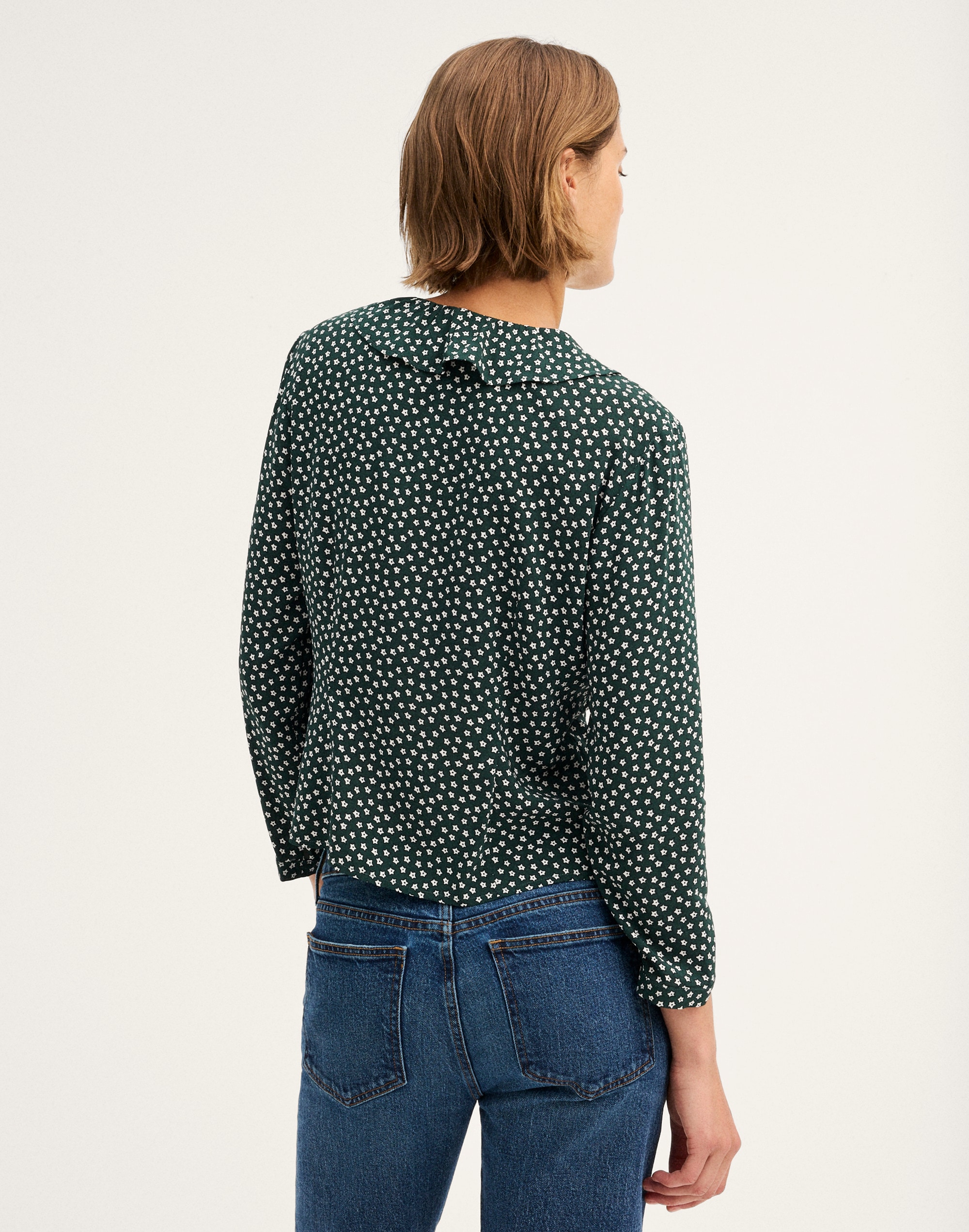 Ruffled V-Neck Long-Sleeve Top