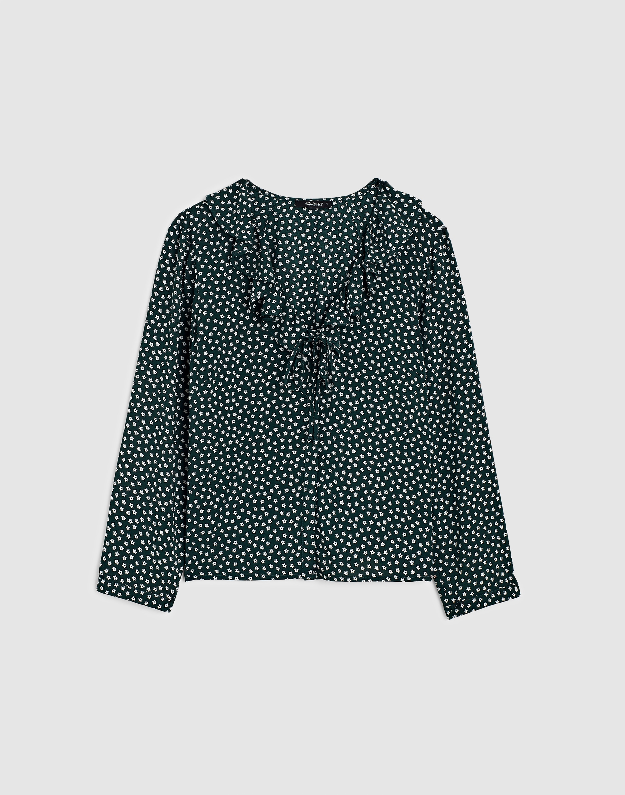 Ruffled V-Neck Long-Sleeve Top
