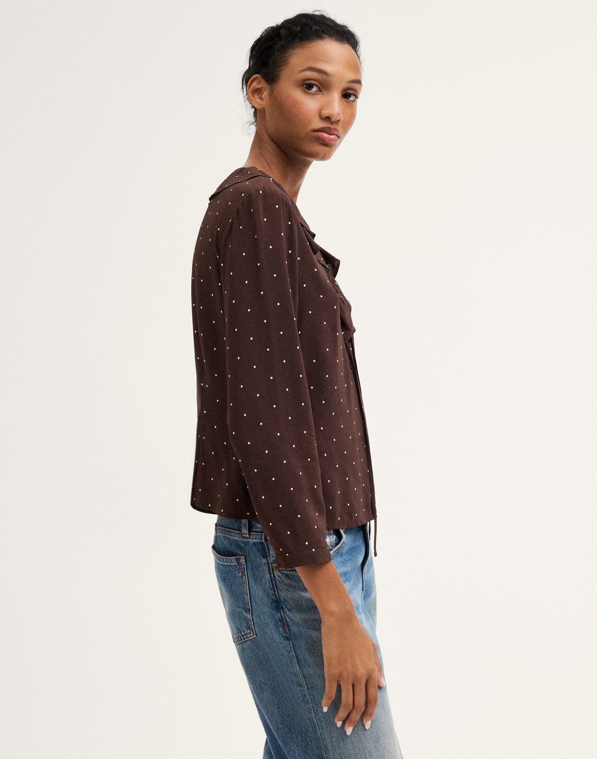 Ruffled V-Neck Long-Sleeve Top