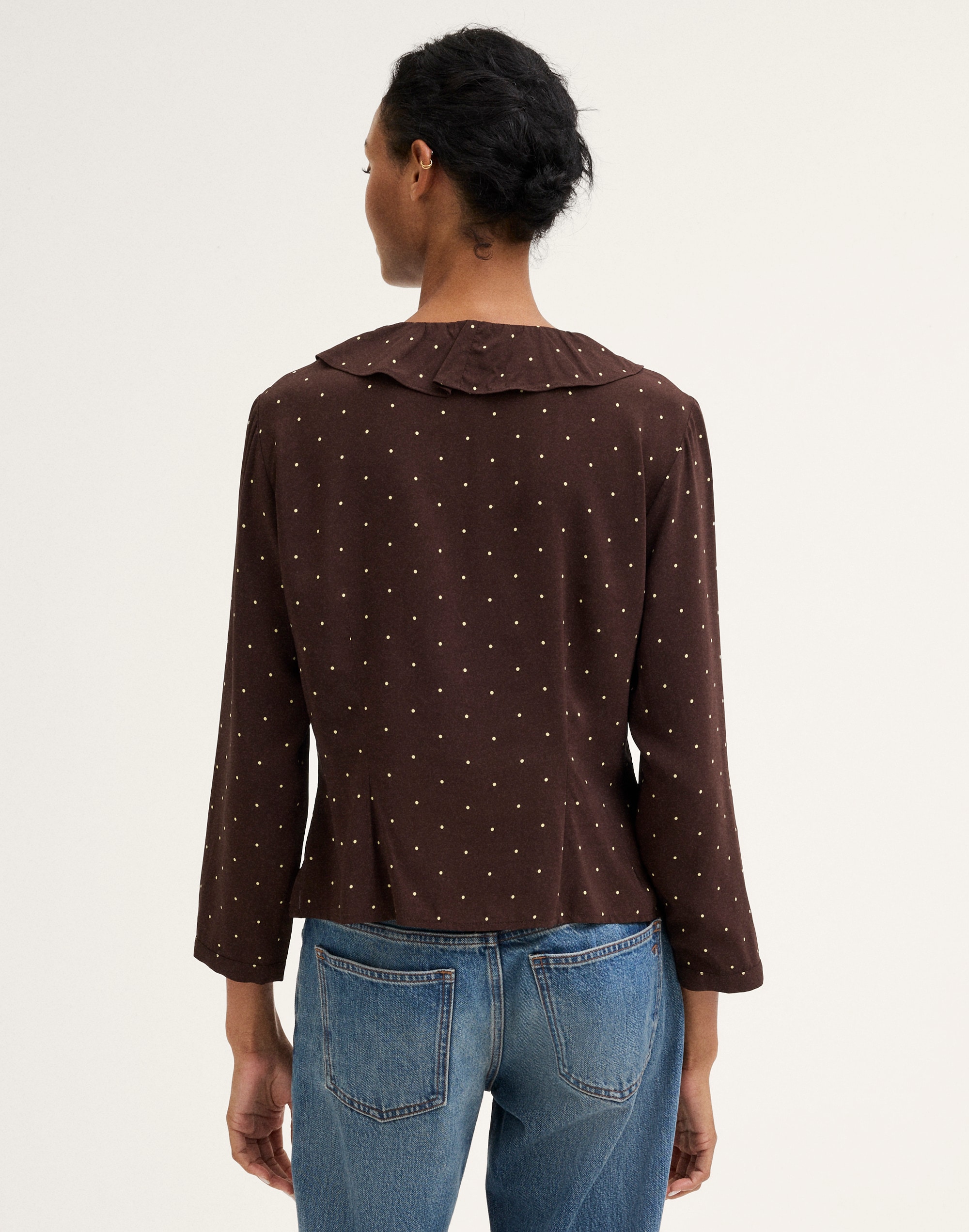 Ruffled V-Neck Long-Sleeve Top