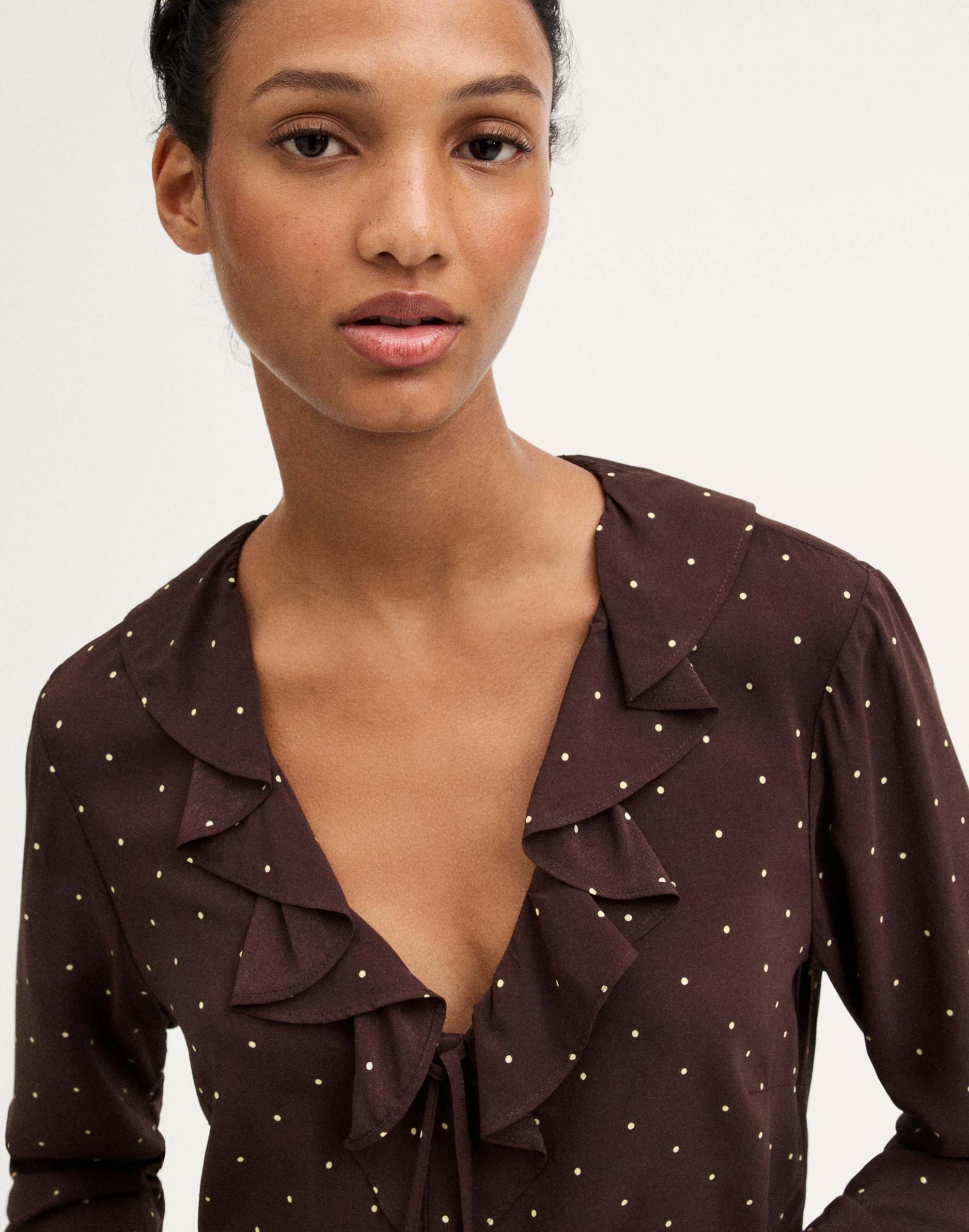 Ruffled V-Neck Long-Sleeve Top
