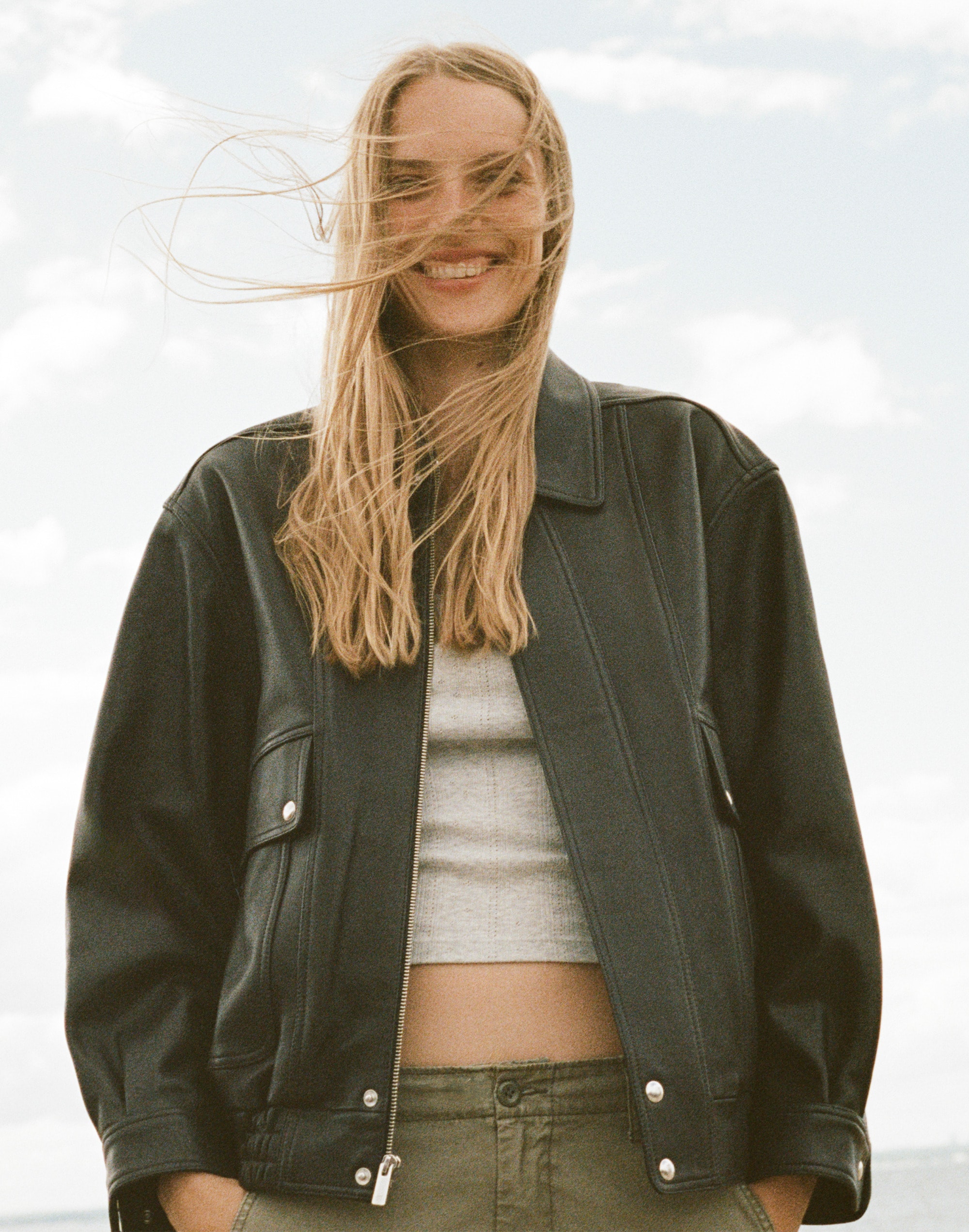 Utility Bomber Jacket in Leather