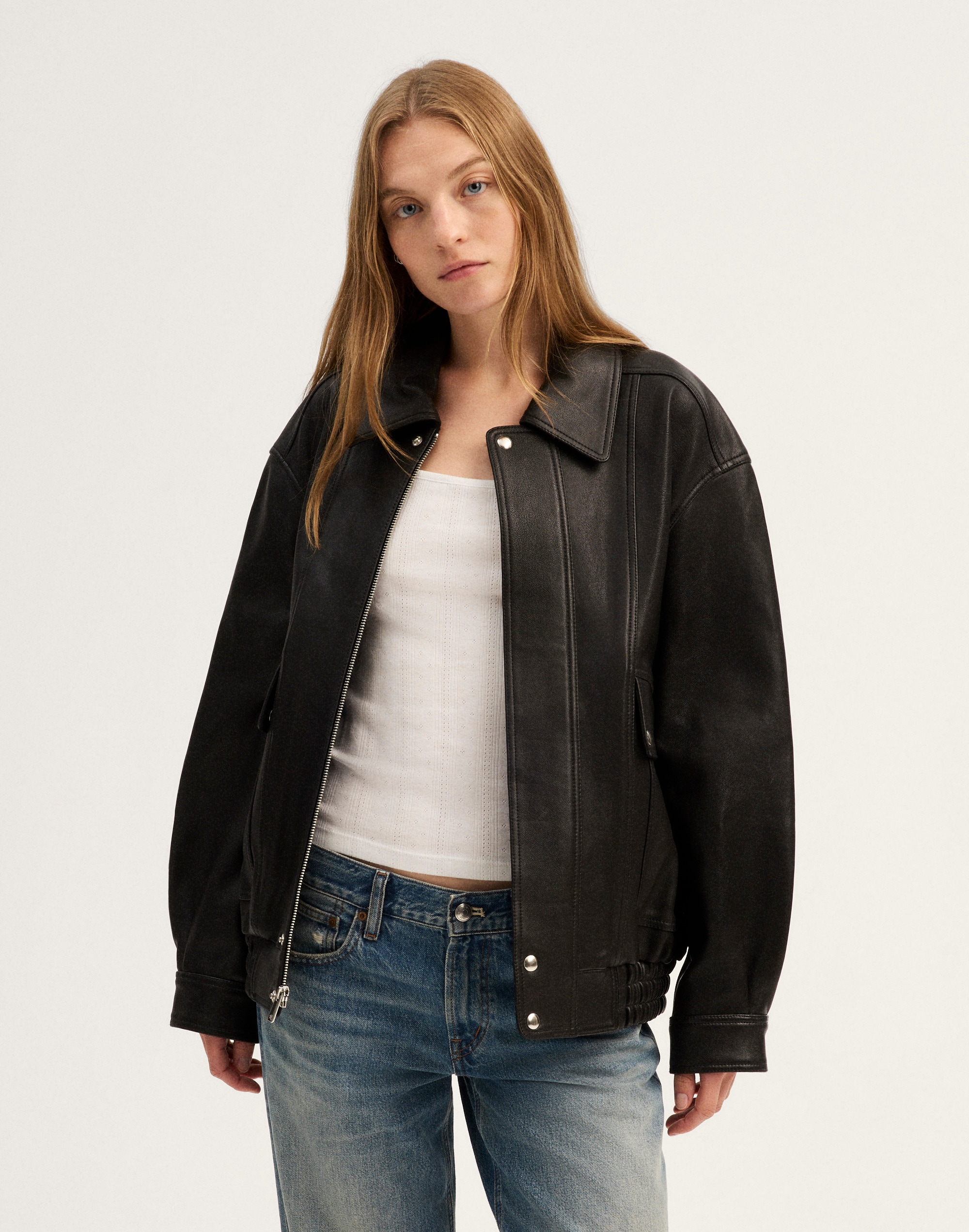 Utility Bomber Jacket in Leather
