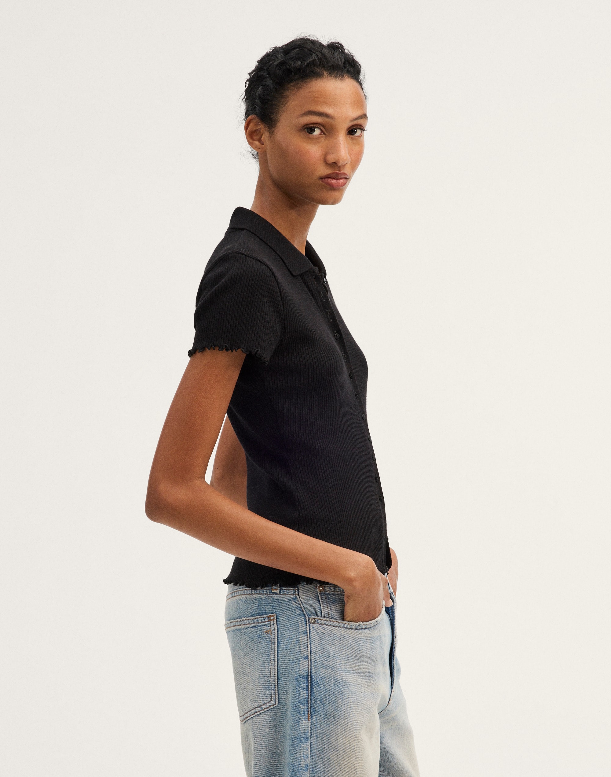 Cap-Sleeve Botton-Front Top