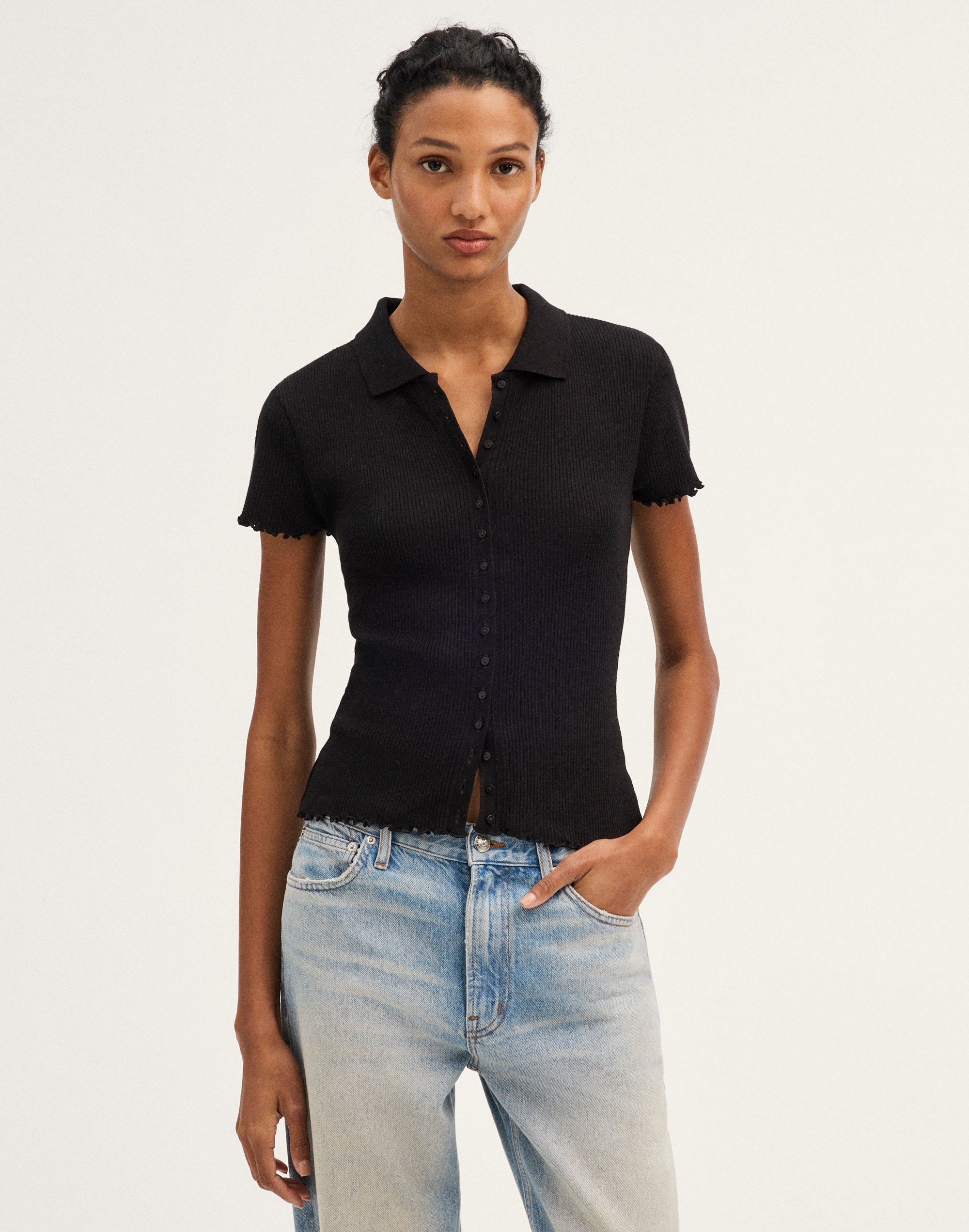 Cap-Sleeve Botton-Front Top