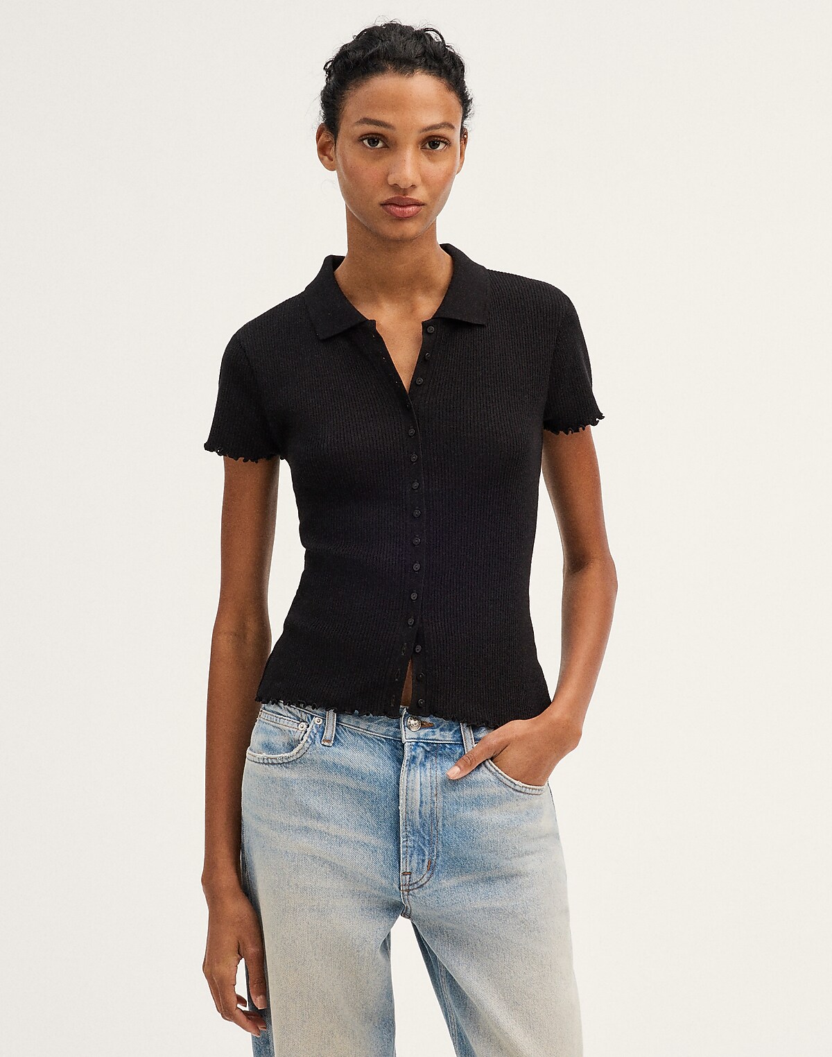 Cap-Sleeve Botton-Front Top