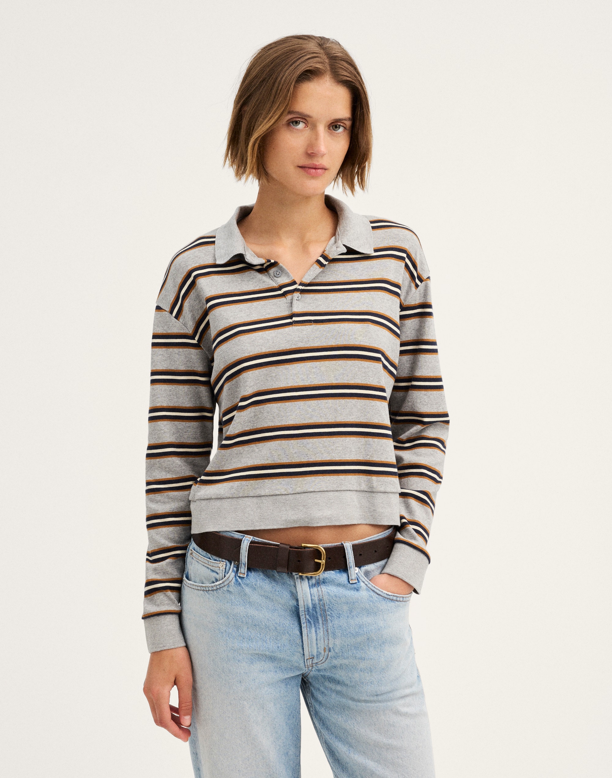 The Long-Sleeve Polo in Compact Cotton