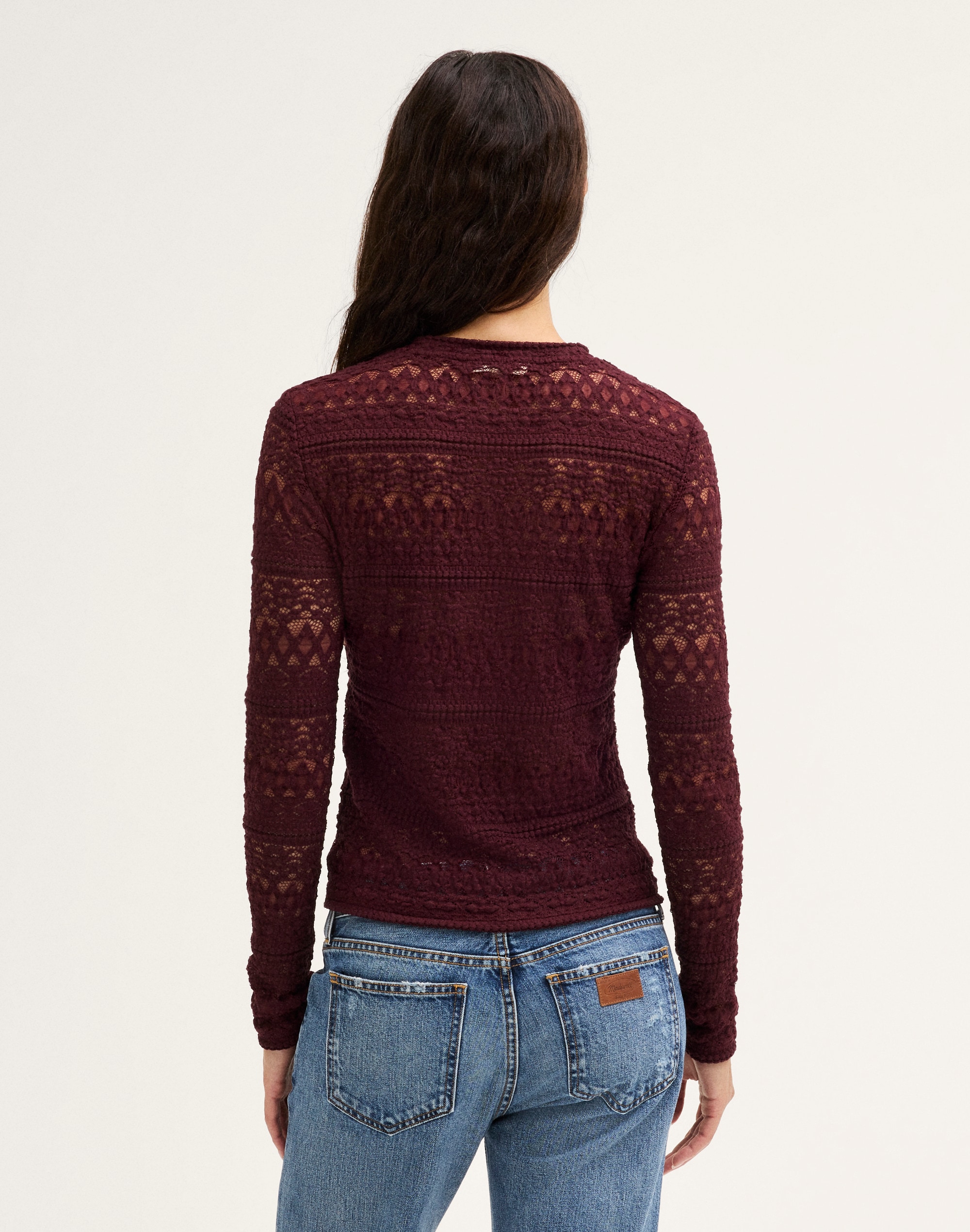 Jacquard-Lace Long-Sleeve Top
