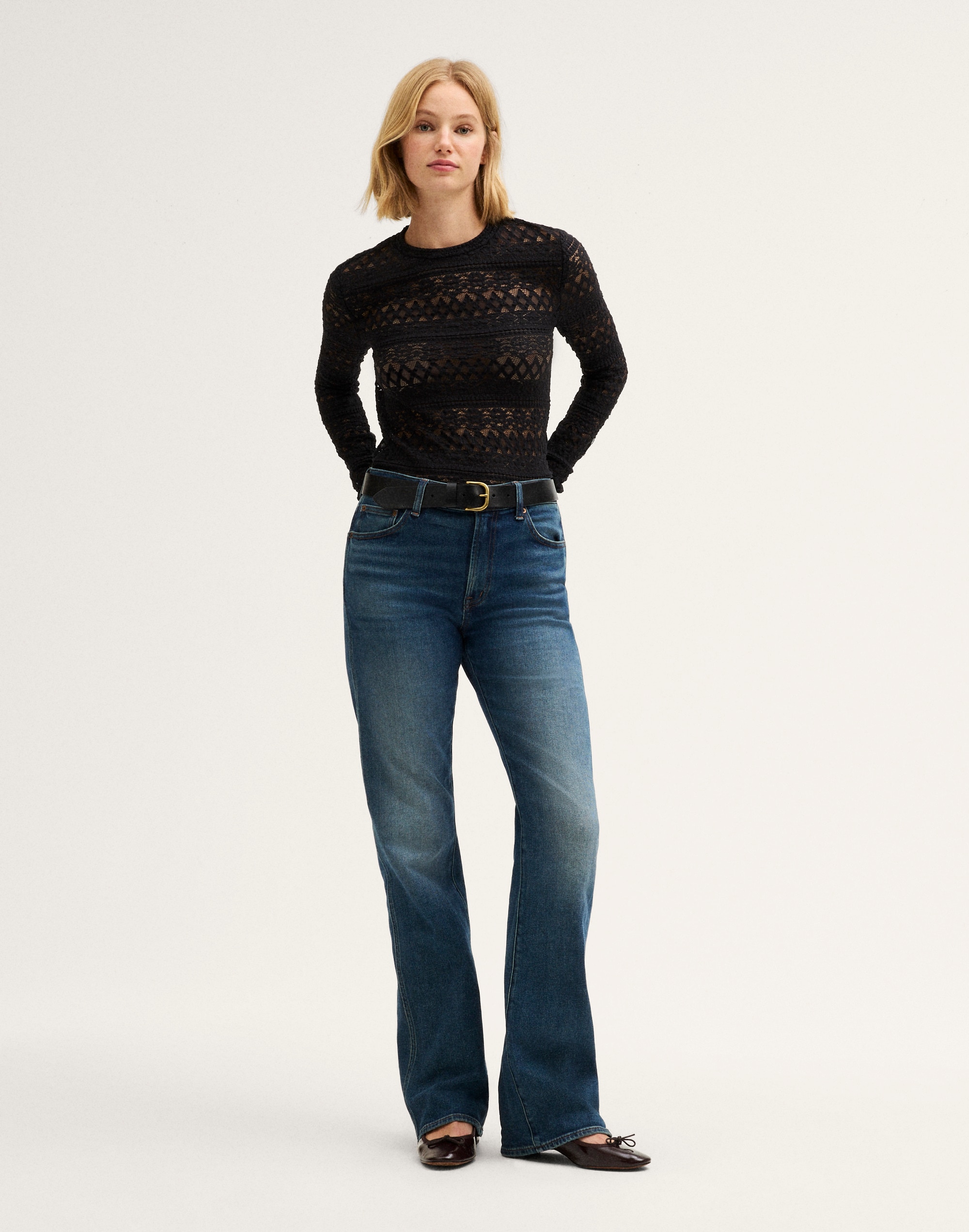 Jacquard-Lace Long-Sleeve Top
