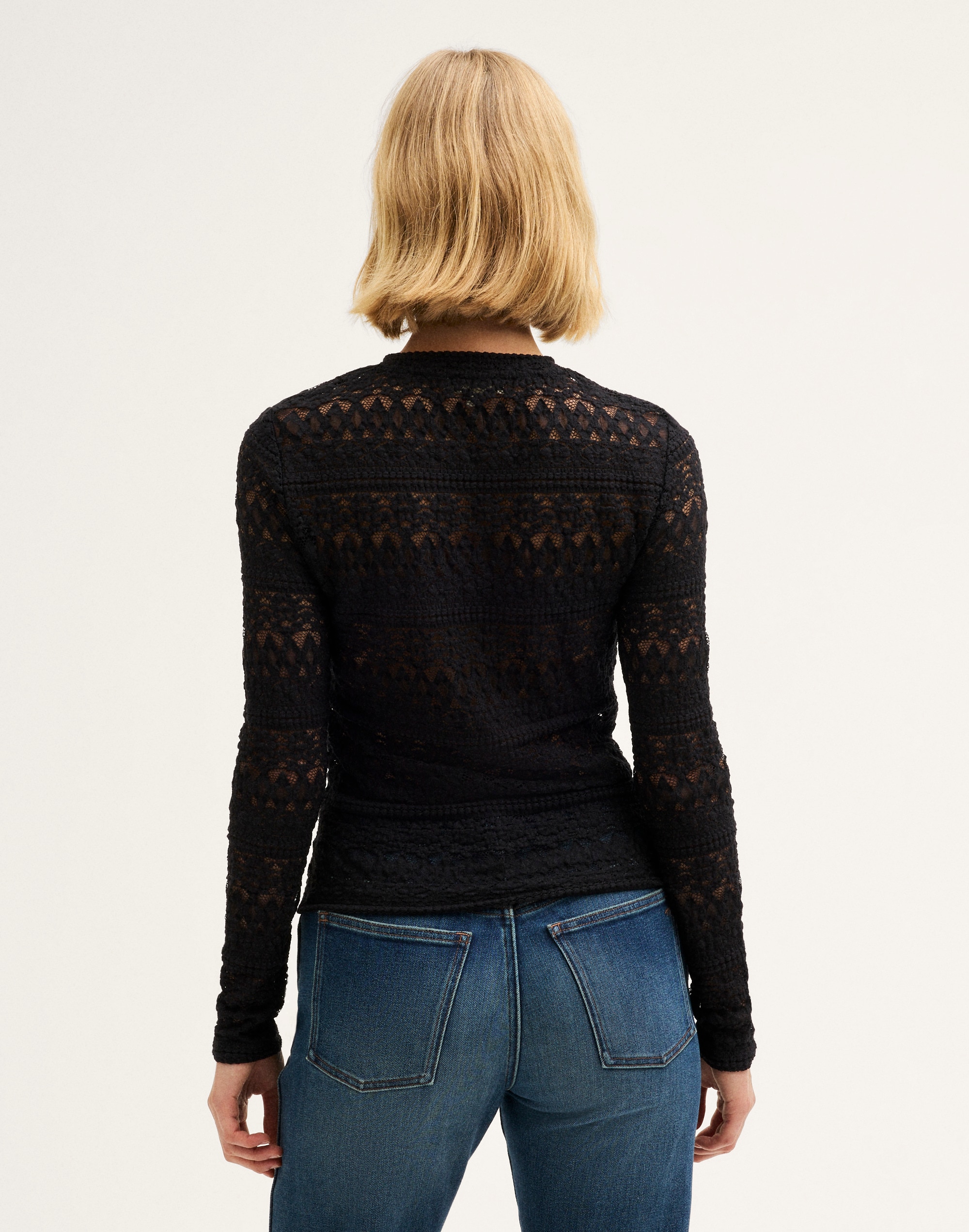 Jacquard-Lace Long-Sleeve Top