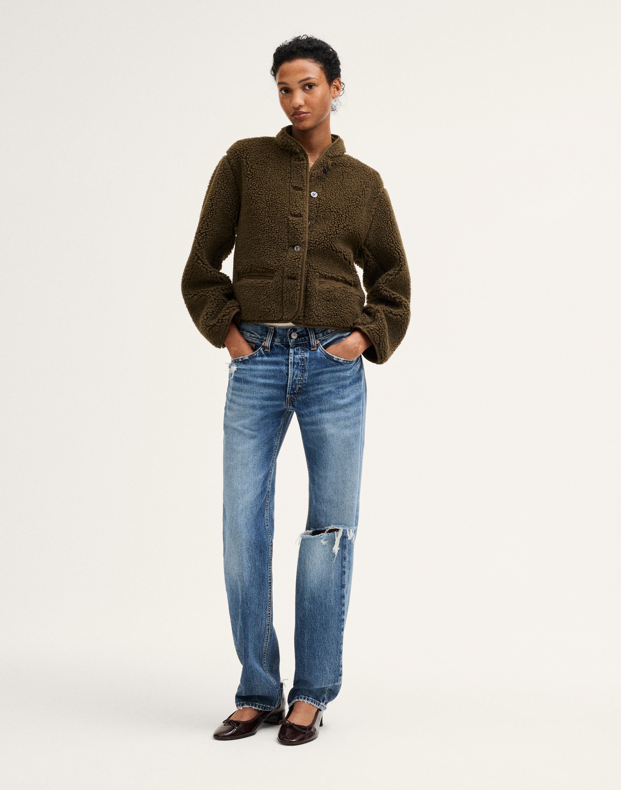 Mandarin-Collar Jacket in Apr&egrave;s Fleece