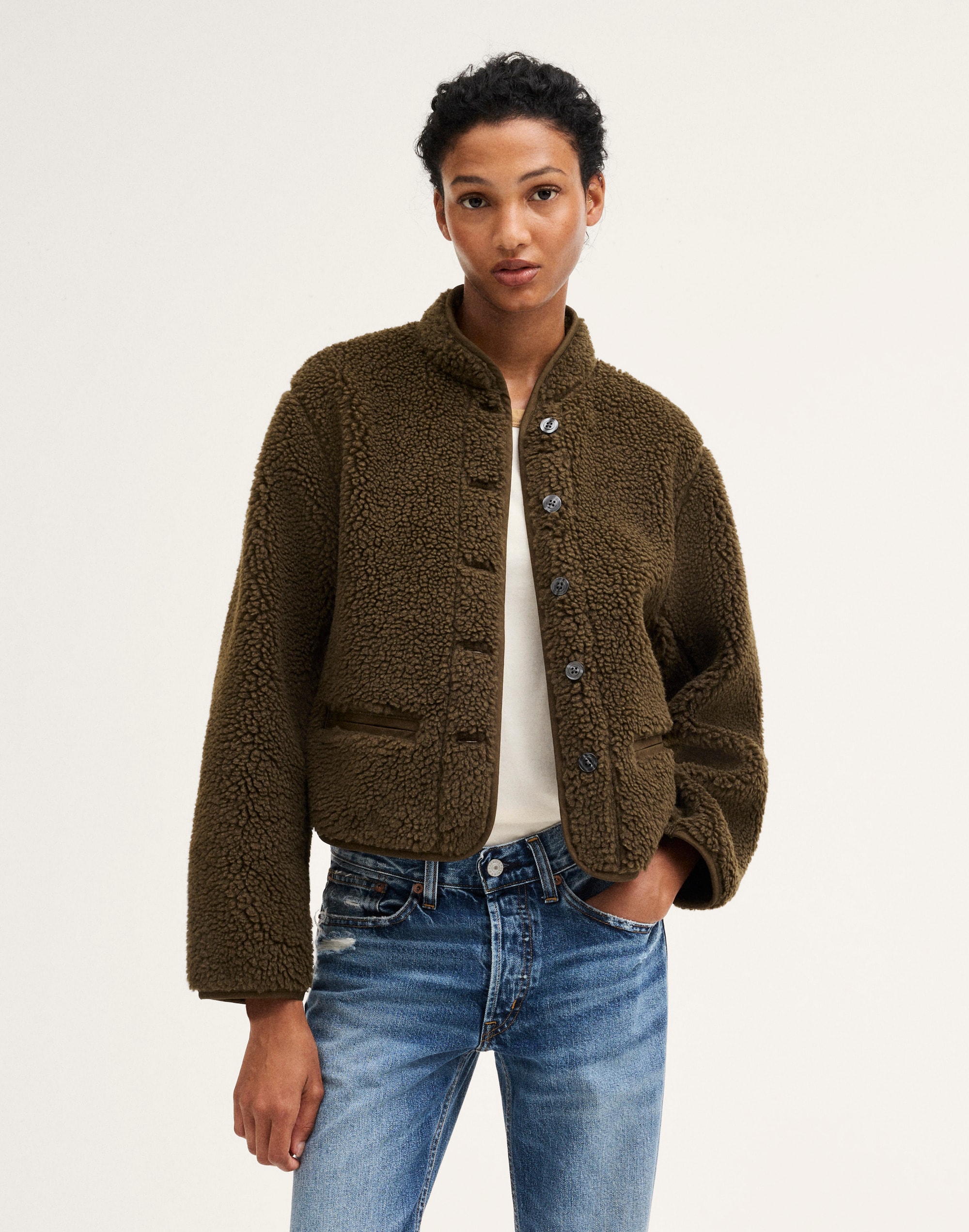 Mandarin-Collar Jacket in Apr&egrave;s Fleece