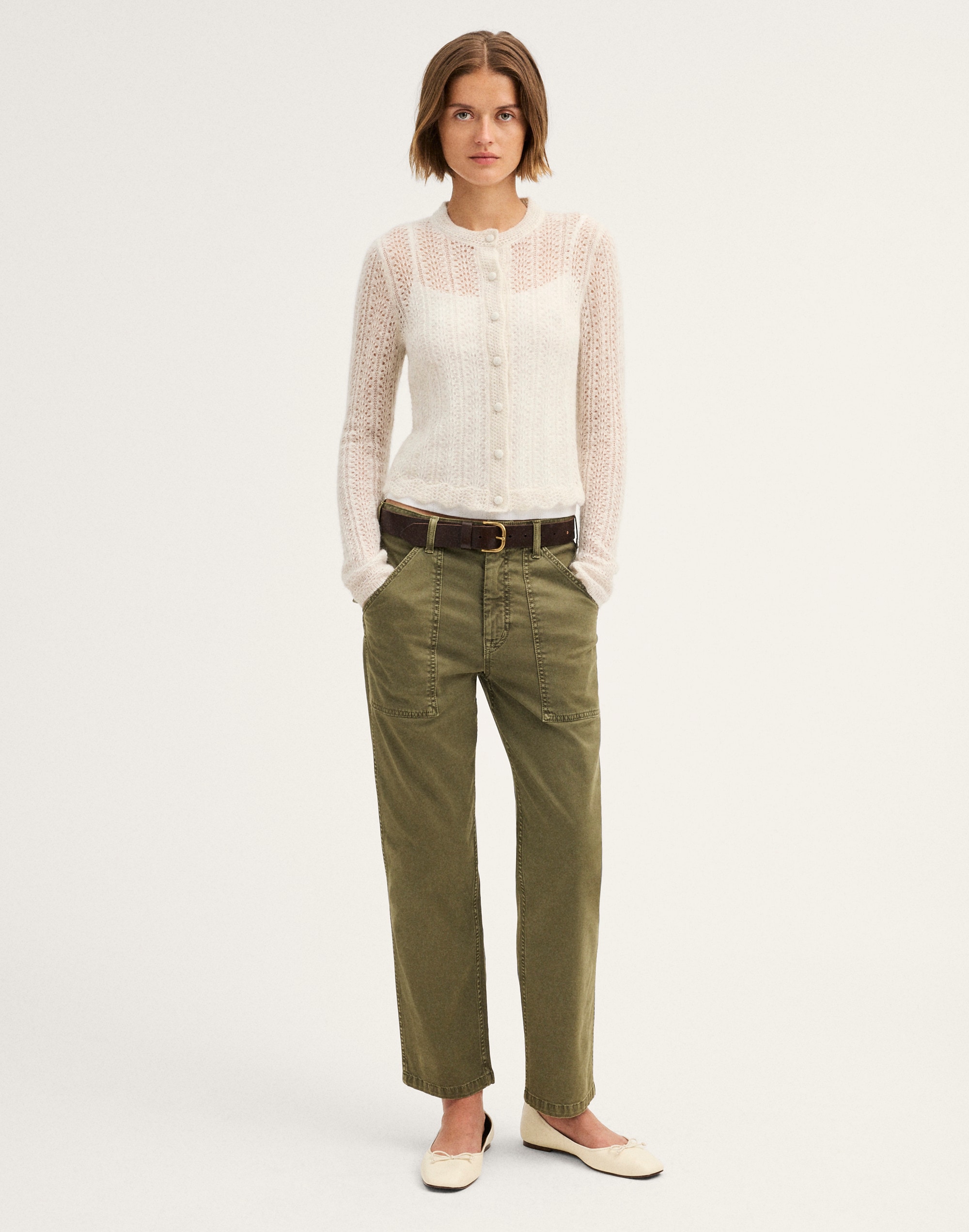 Pointelle-Stitch Cardigan in Alpaca Blend