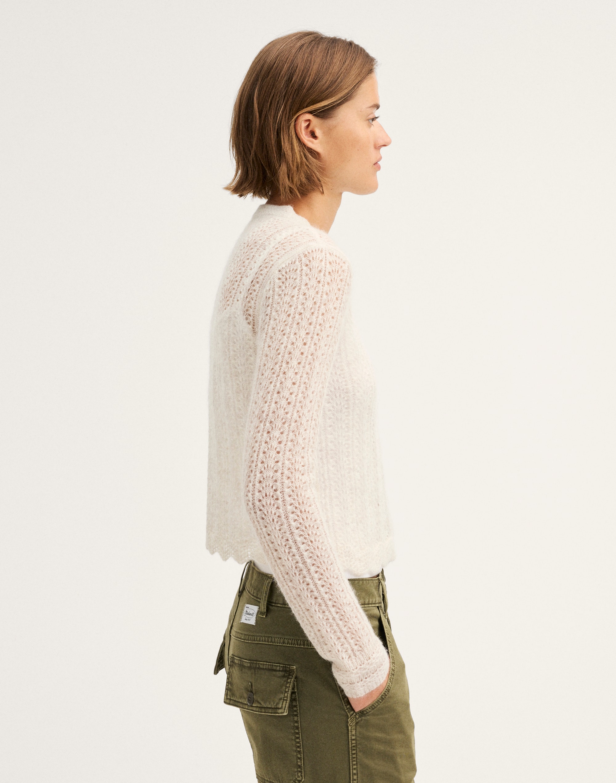 Pointelle-Stitch Cardigan in Alpaca Blend