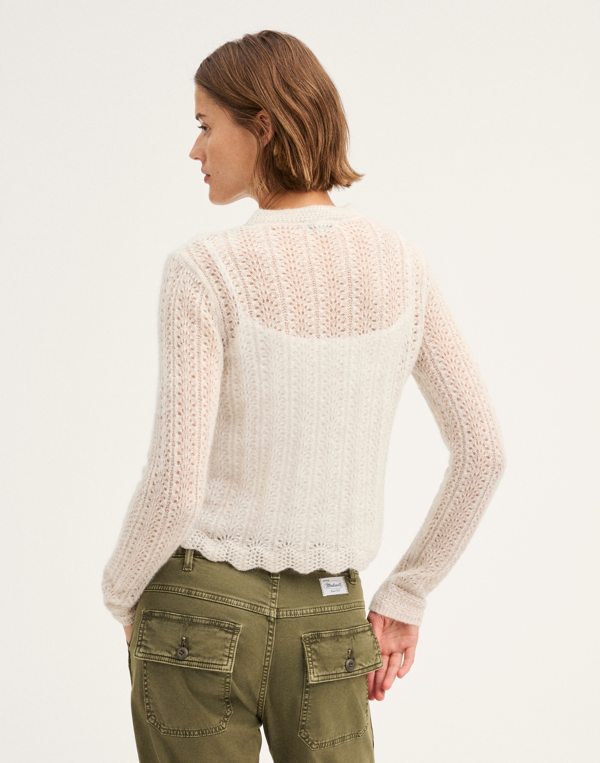 Pointelle-Stitch Cardigan in Alpaca Blend