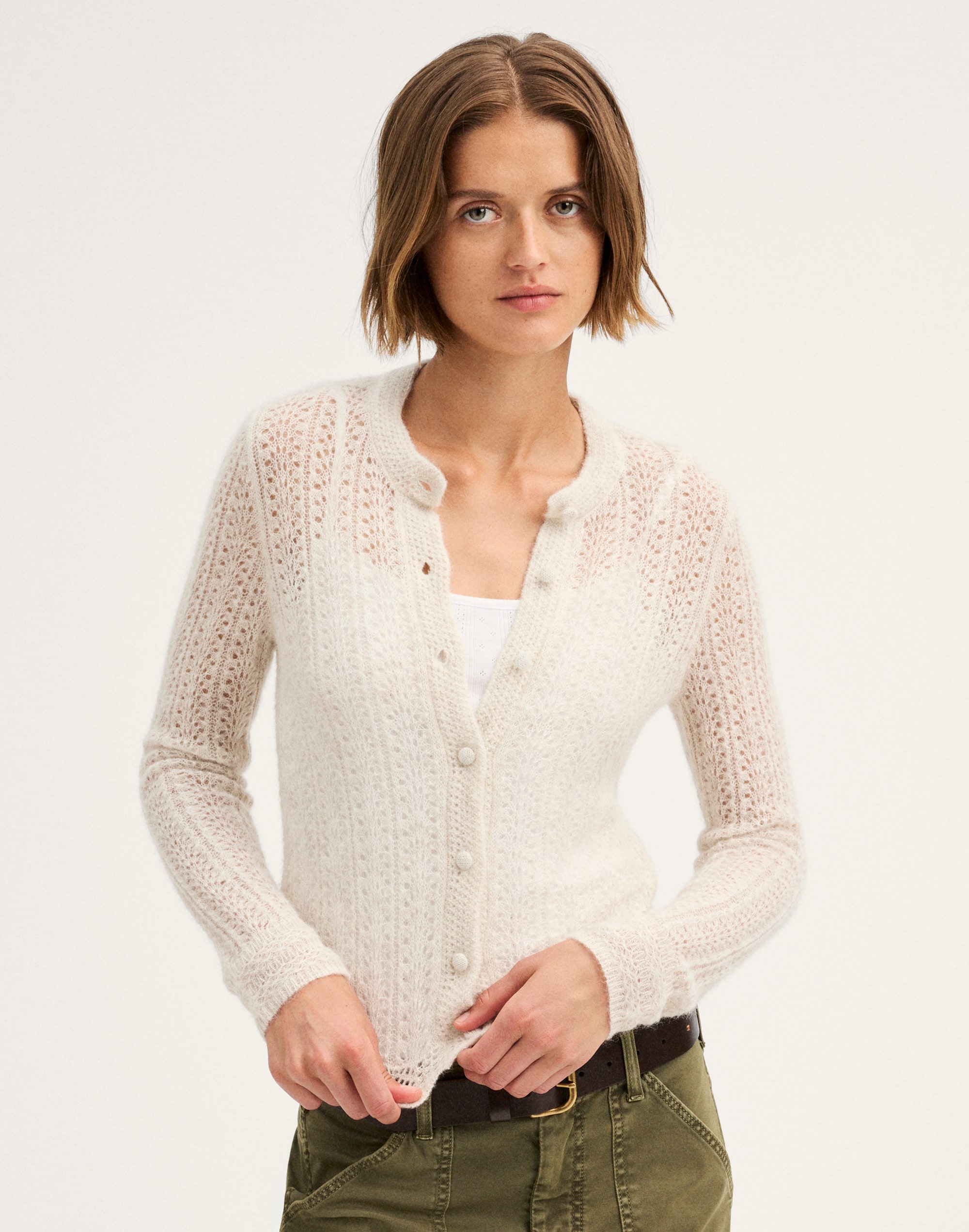 pointelle-stitch cardigan in alpaca blend
