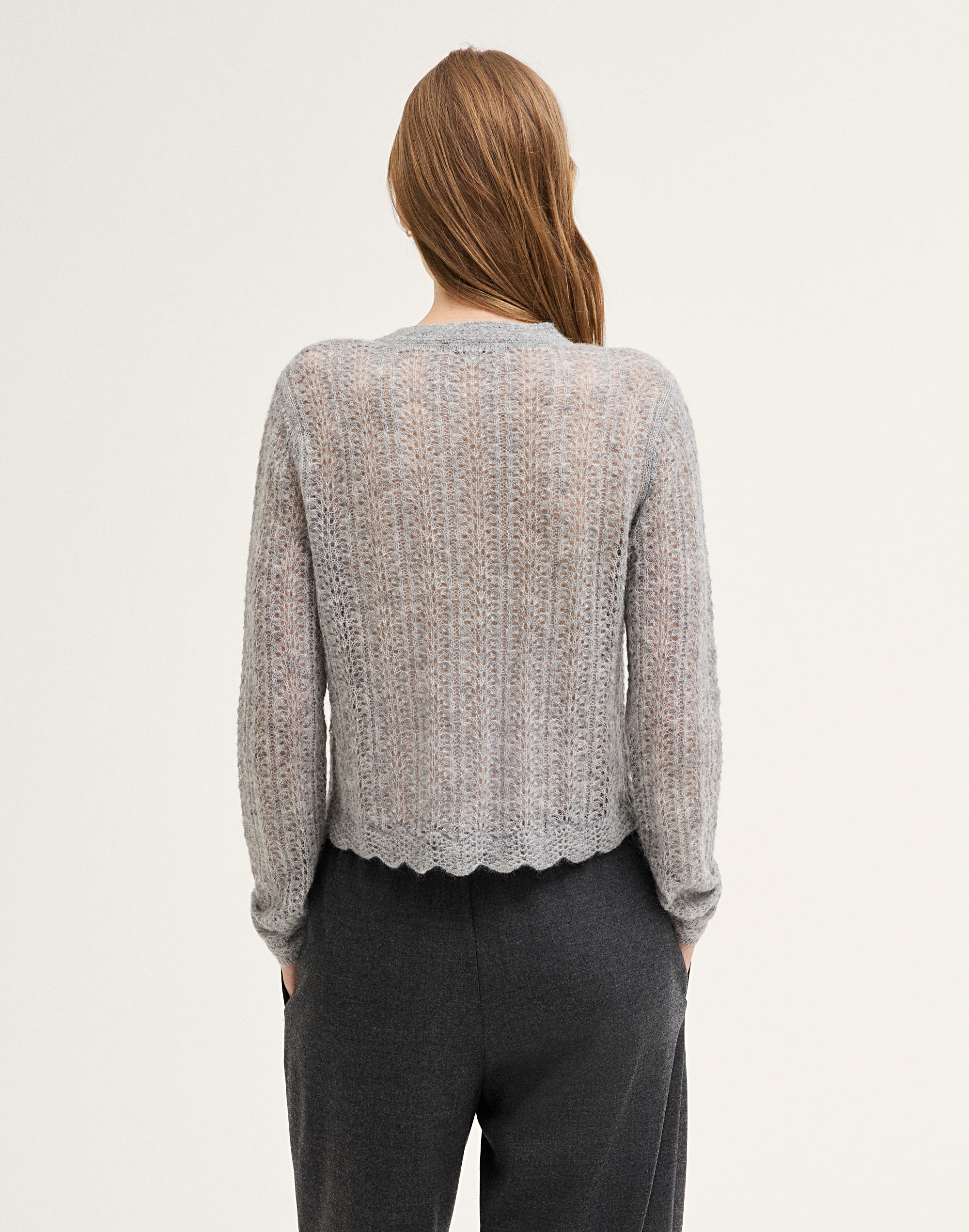 Pointelle-Stitch Cardigan in Alpaca Blend