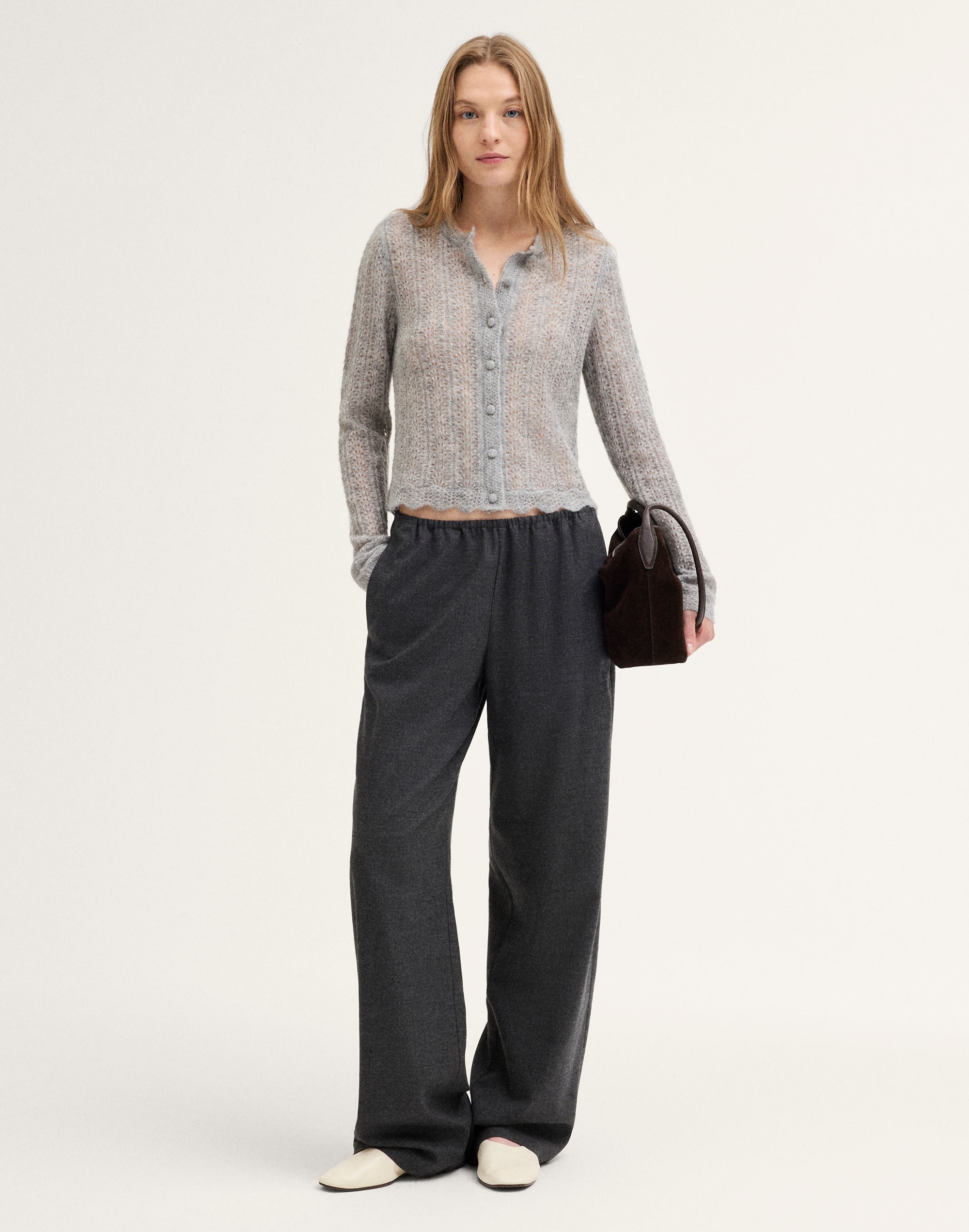 Pointelle-Stitch Cardigan in Alpaca Blend