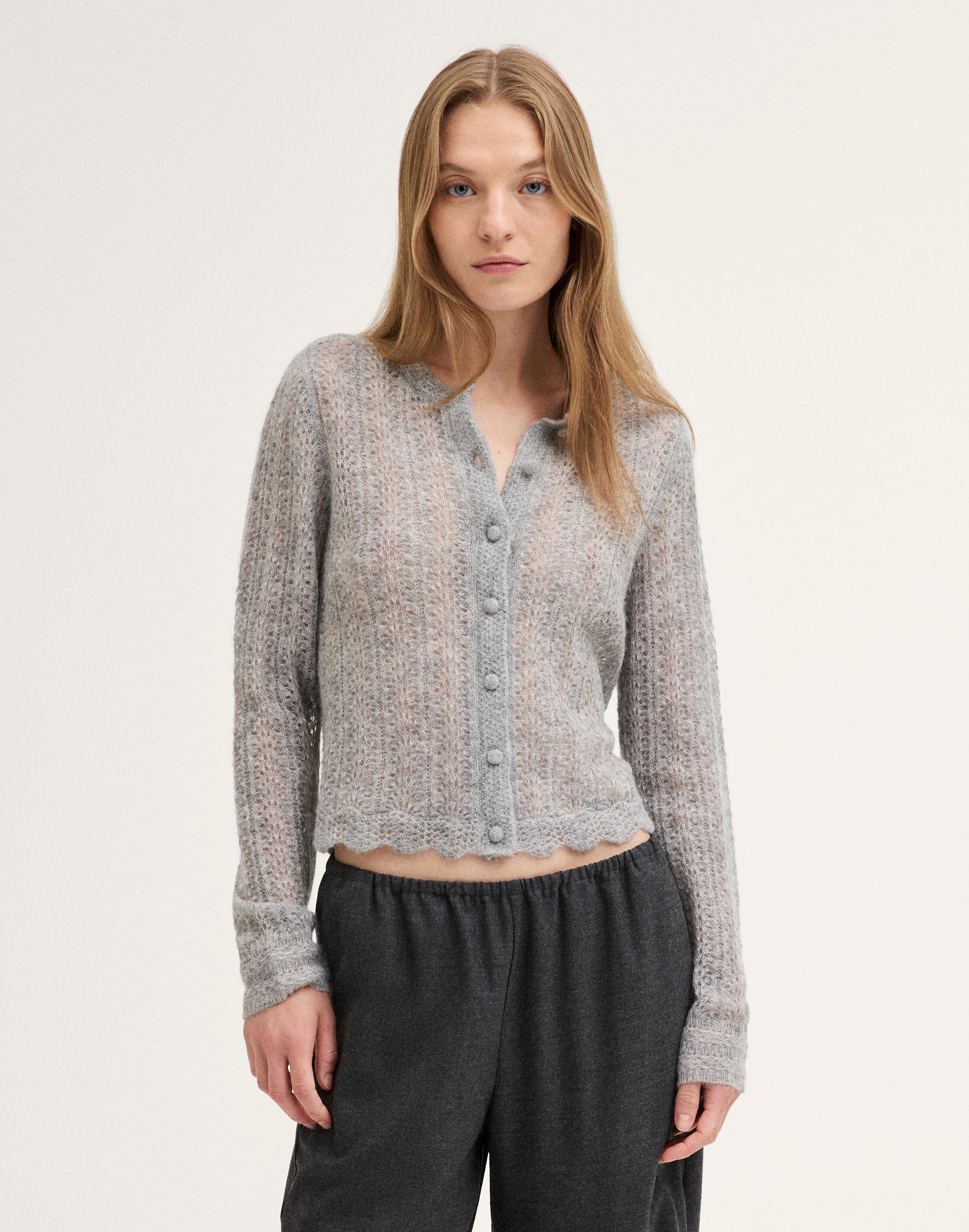 pointelle-stitch cardigan in alpaca blend