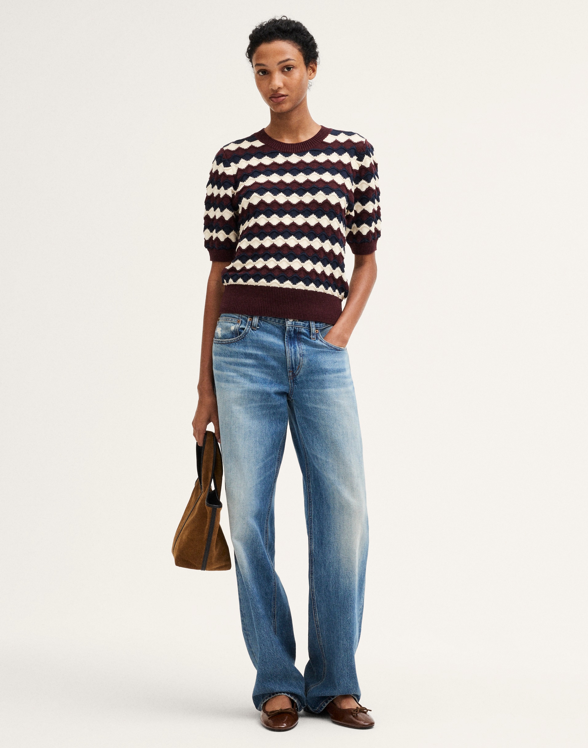 Puff-Sleeve Crewneck Sweater in 100% Cotton