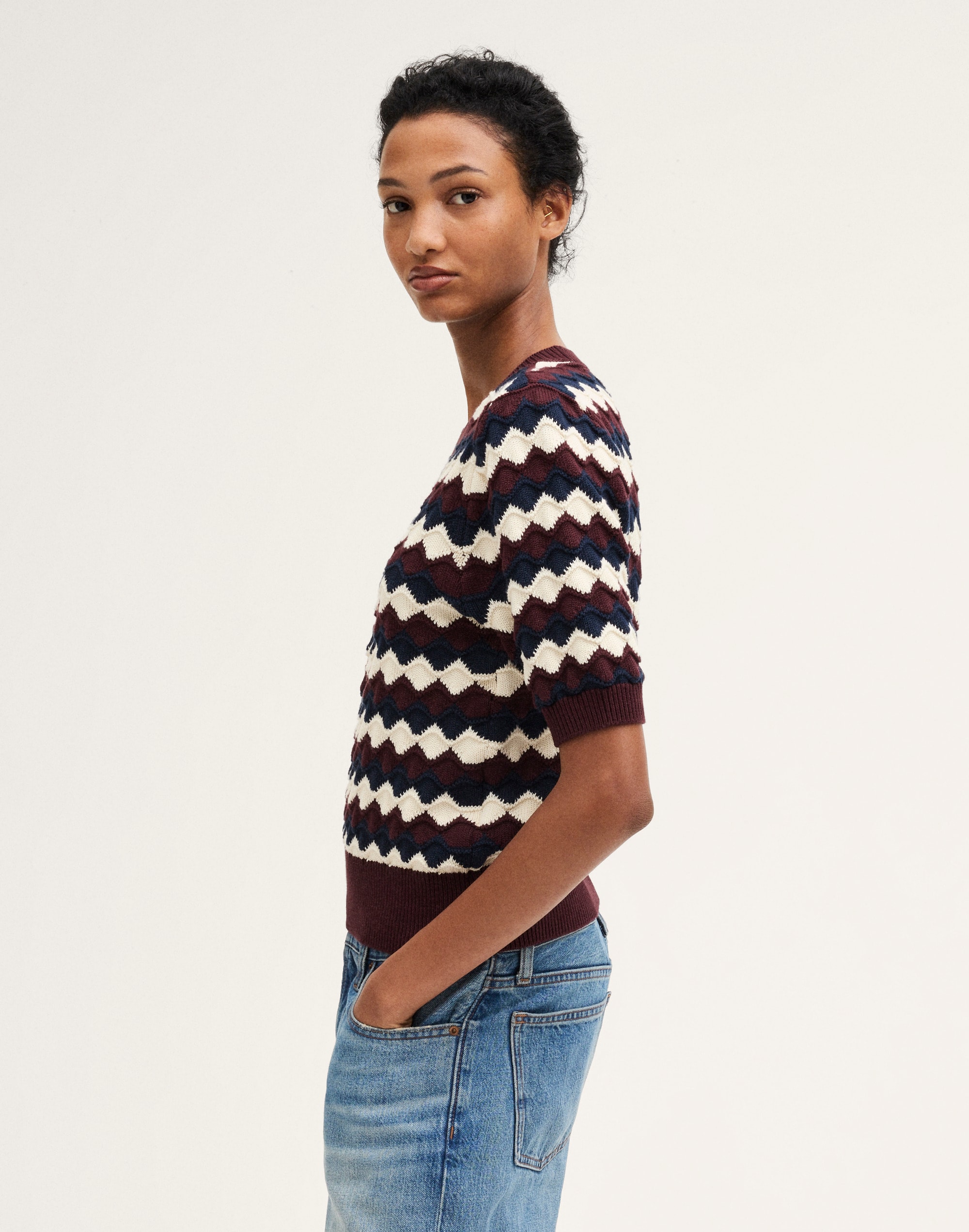 Puff-Sleeve Crewneck Sweater in 100% Cotton