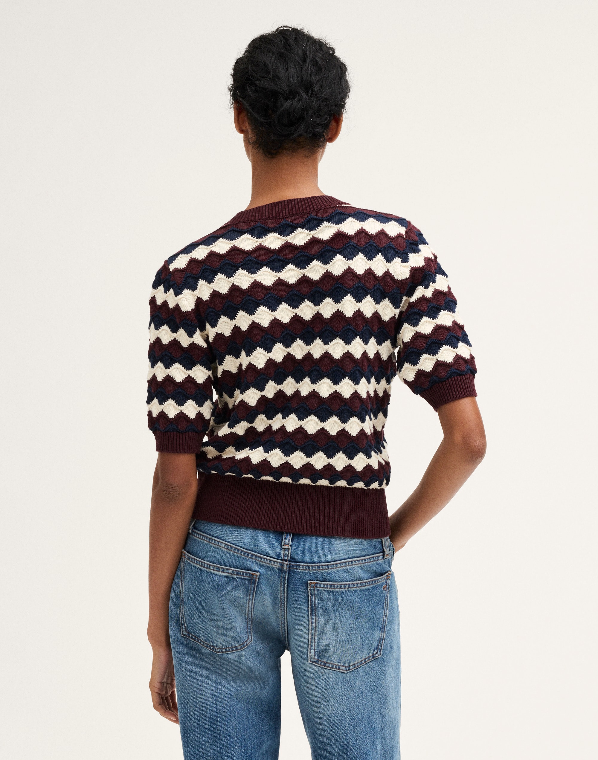 Puff-Sleeve Crewneck Sweater in 100% Cotton
