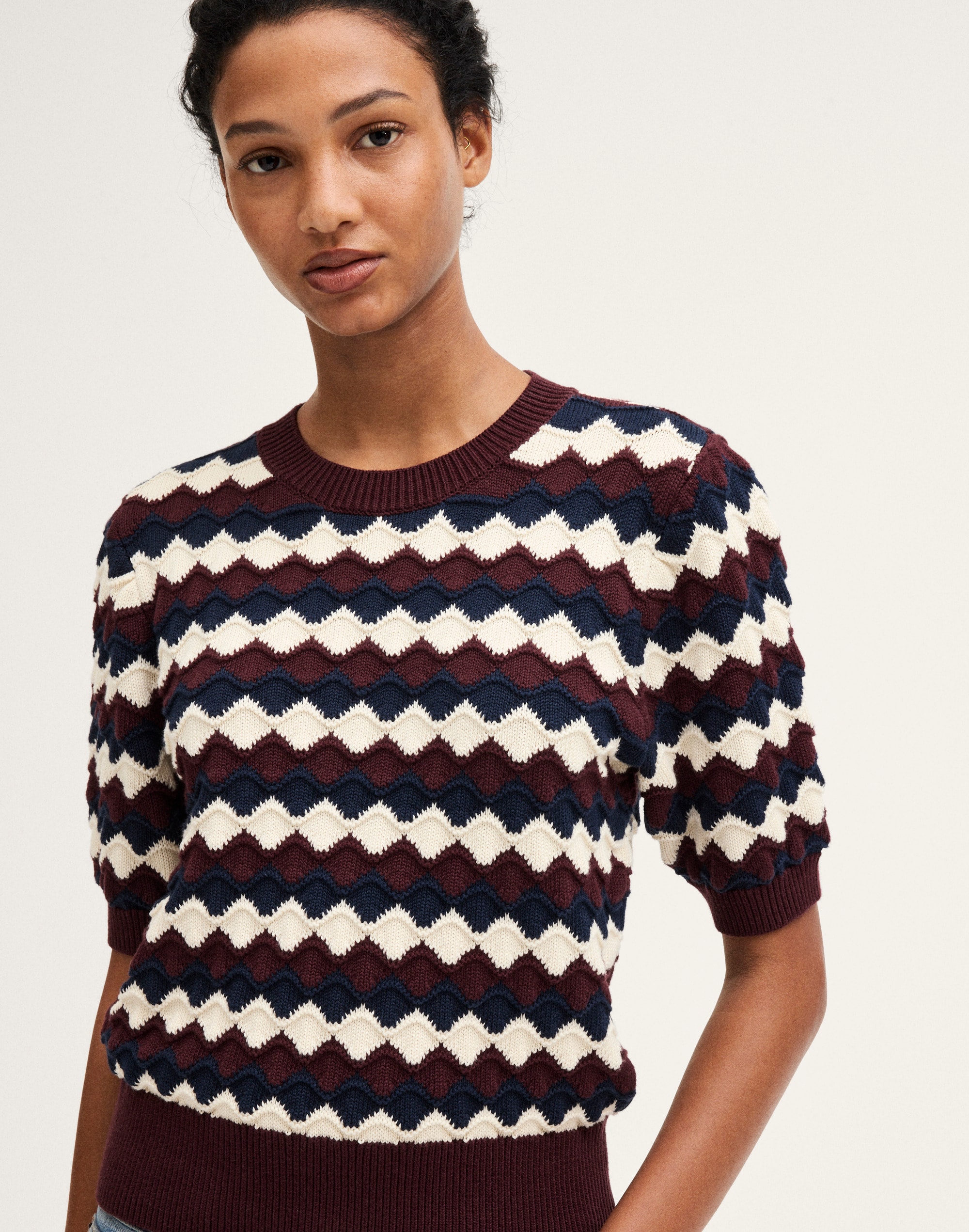 Puff-Sleeve Crewneck Sweater in 100% Cotton