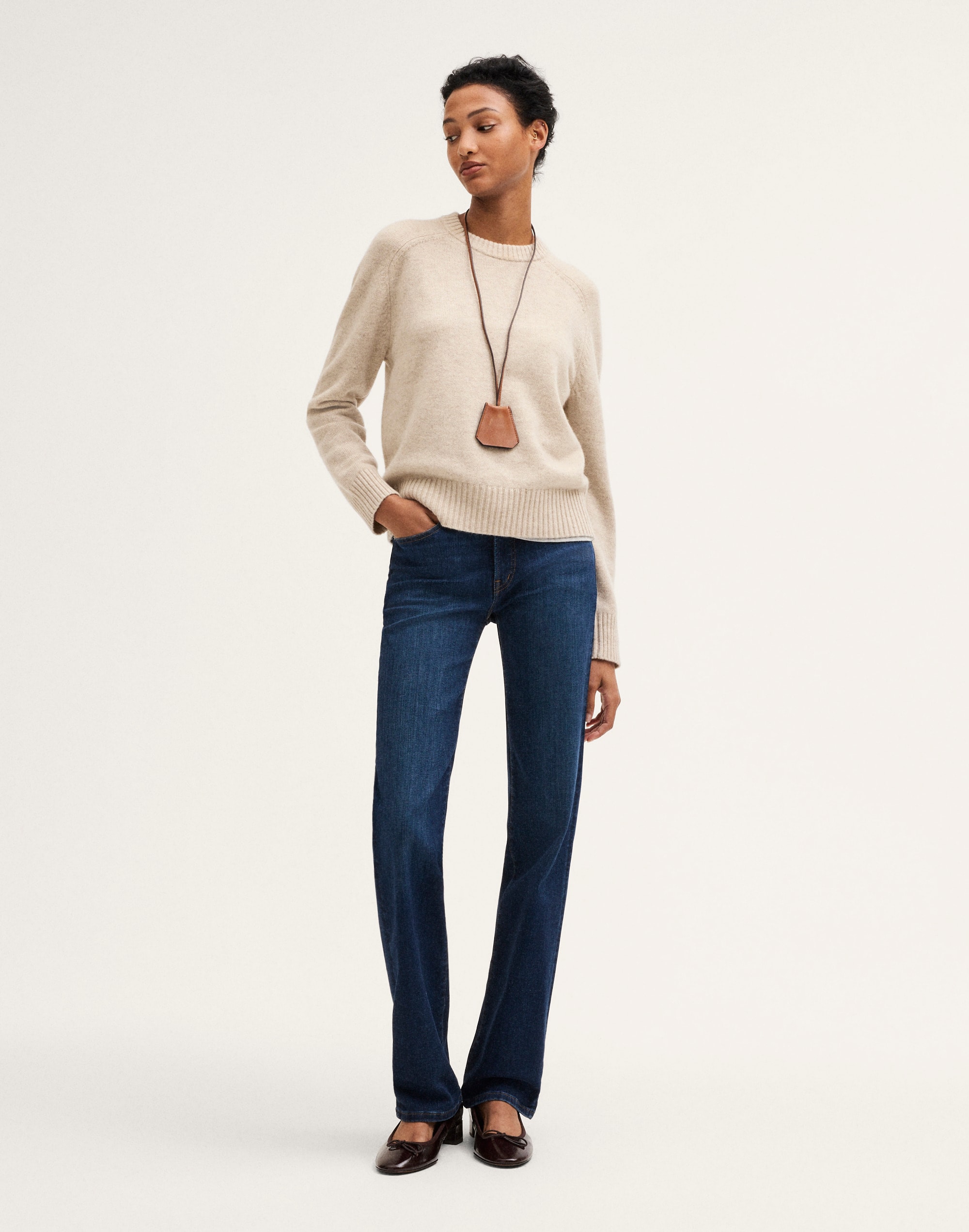 Saddle-Sleeve Crewneck Sweater in 100% Cashmere