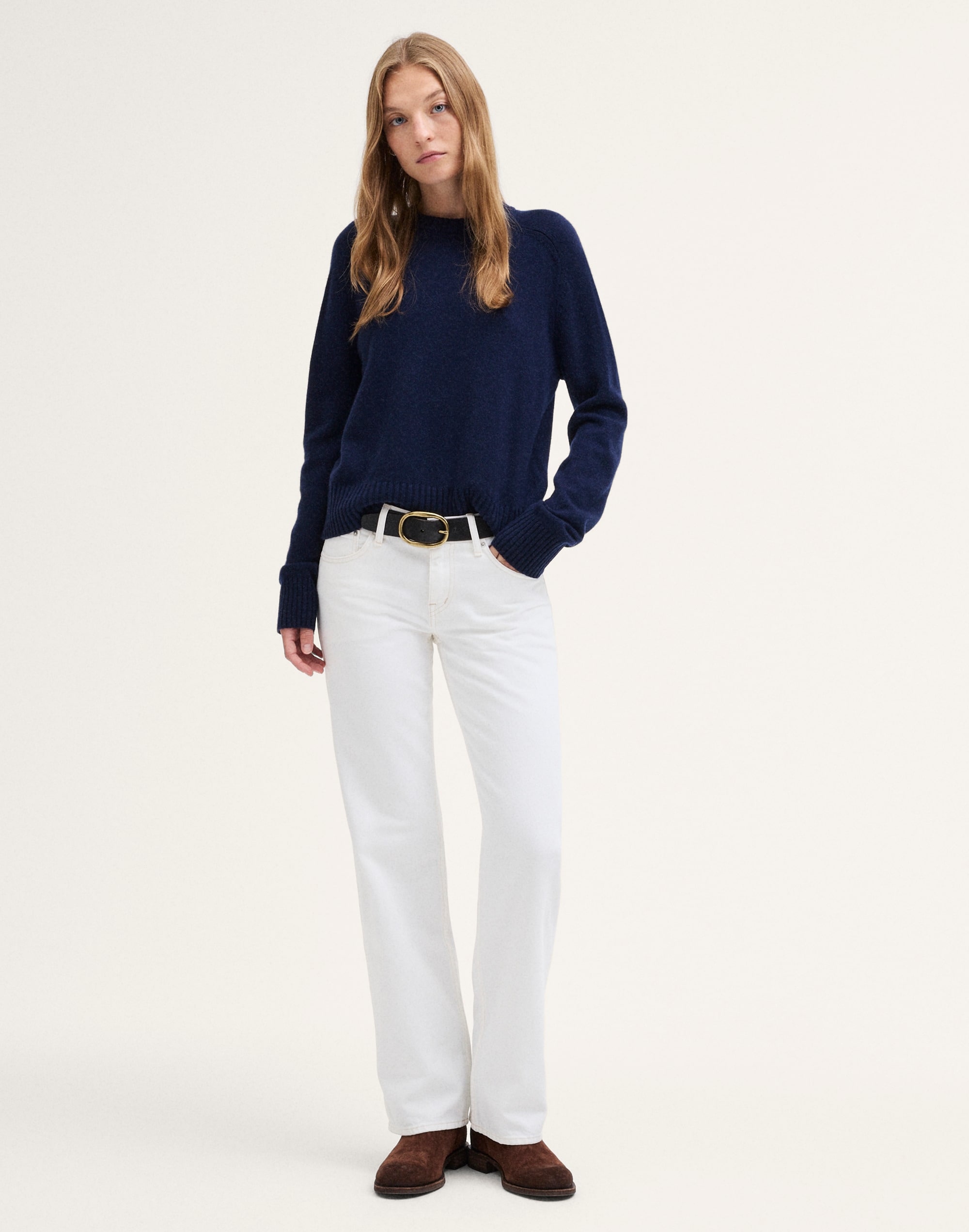 Saddle-Sleeve Crewneck Sweater in 100% Cashmere