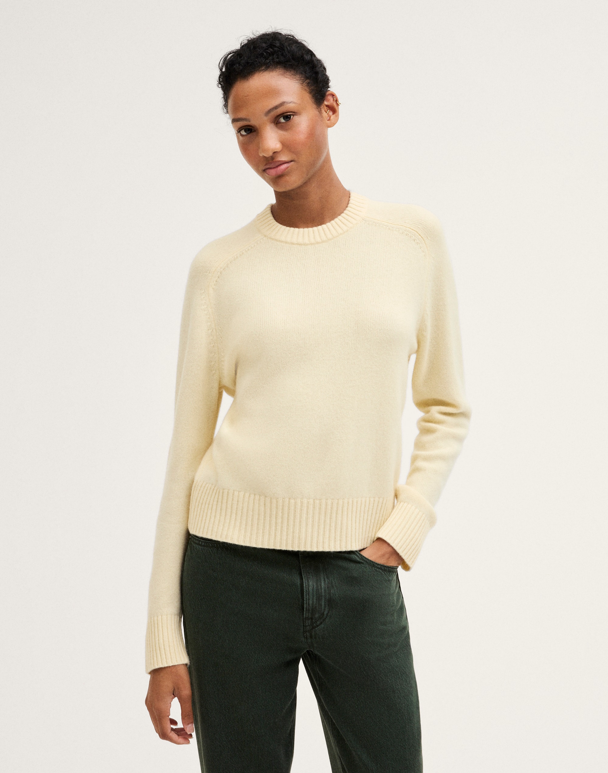Saddle-Sleeve Crewneck Sweater in 100% Cashmere Alternate Image 1