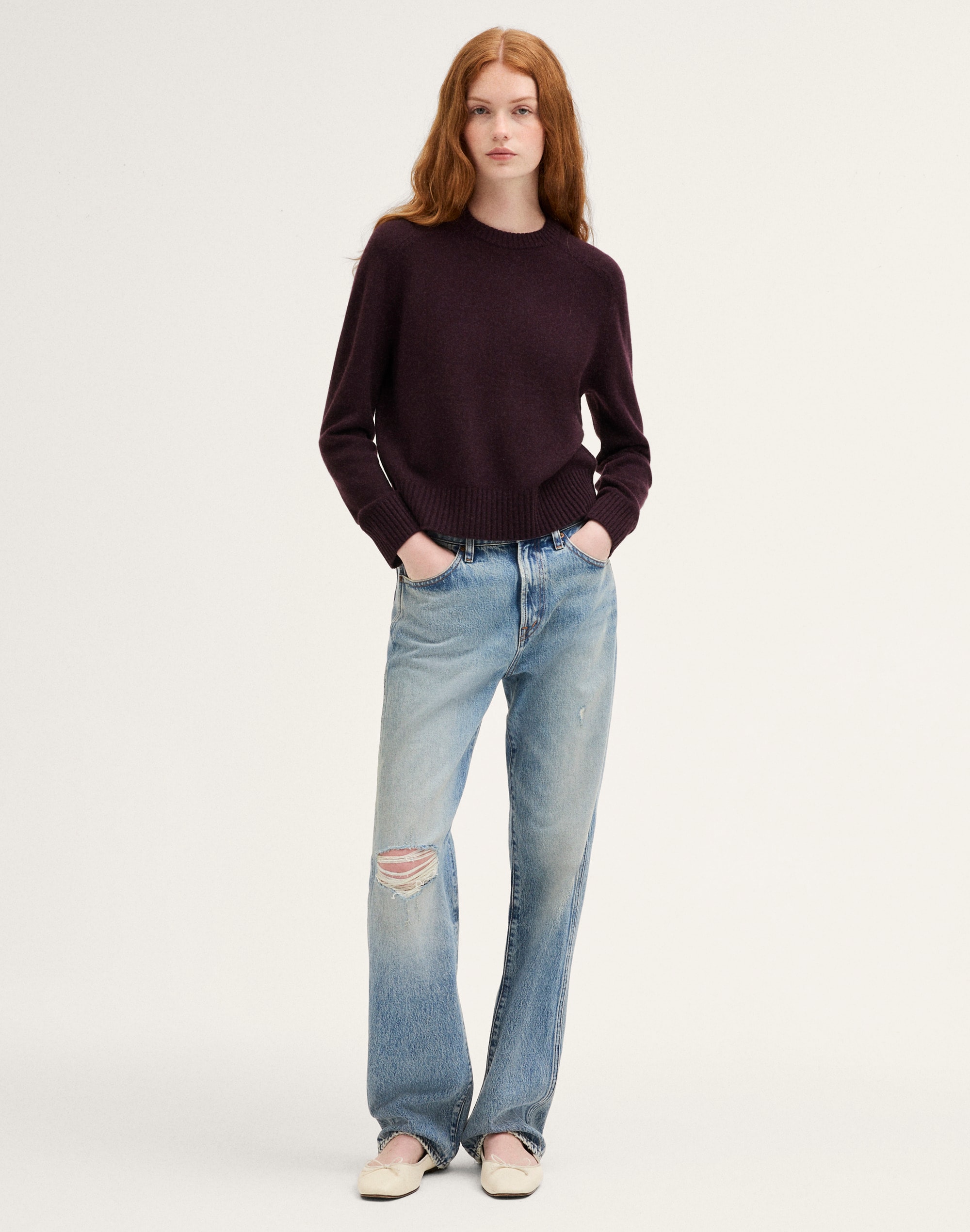 Saddle-Sleeve Crewneck Sweater in 100% Cashmere