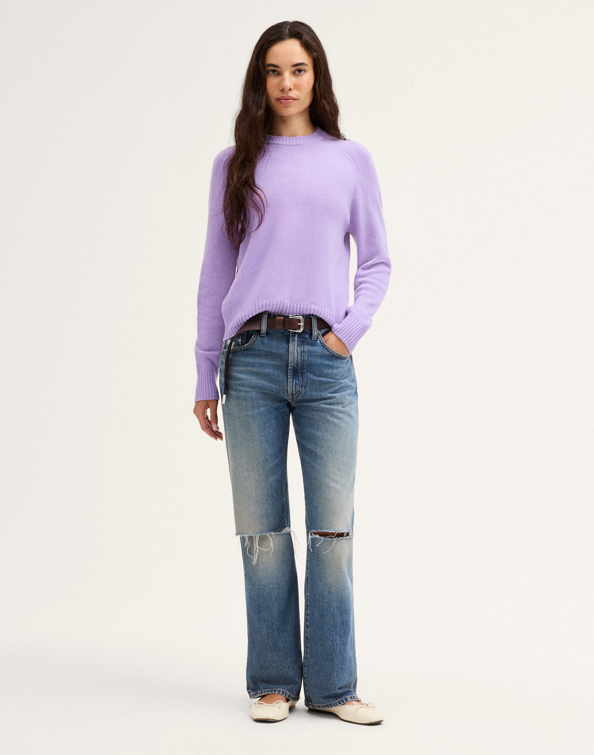 Saddle-Sleeve Crewneck Sweater in 100% Cashmere