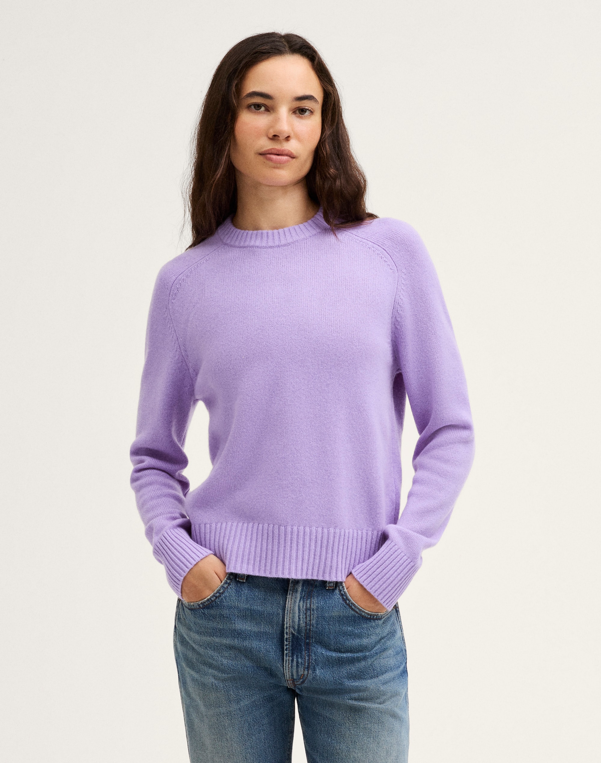 Saddle-Sleeve Crewneck Sweater in 100% Cashmere