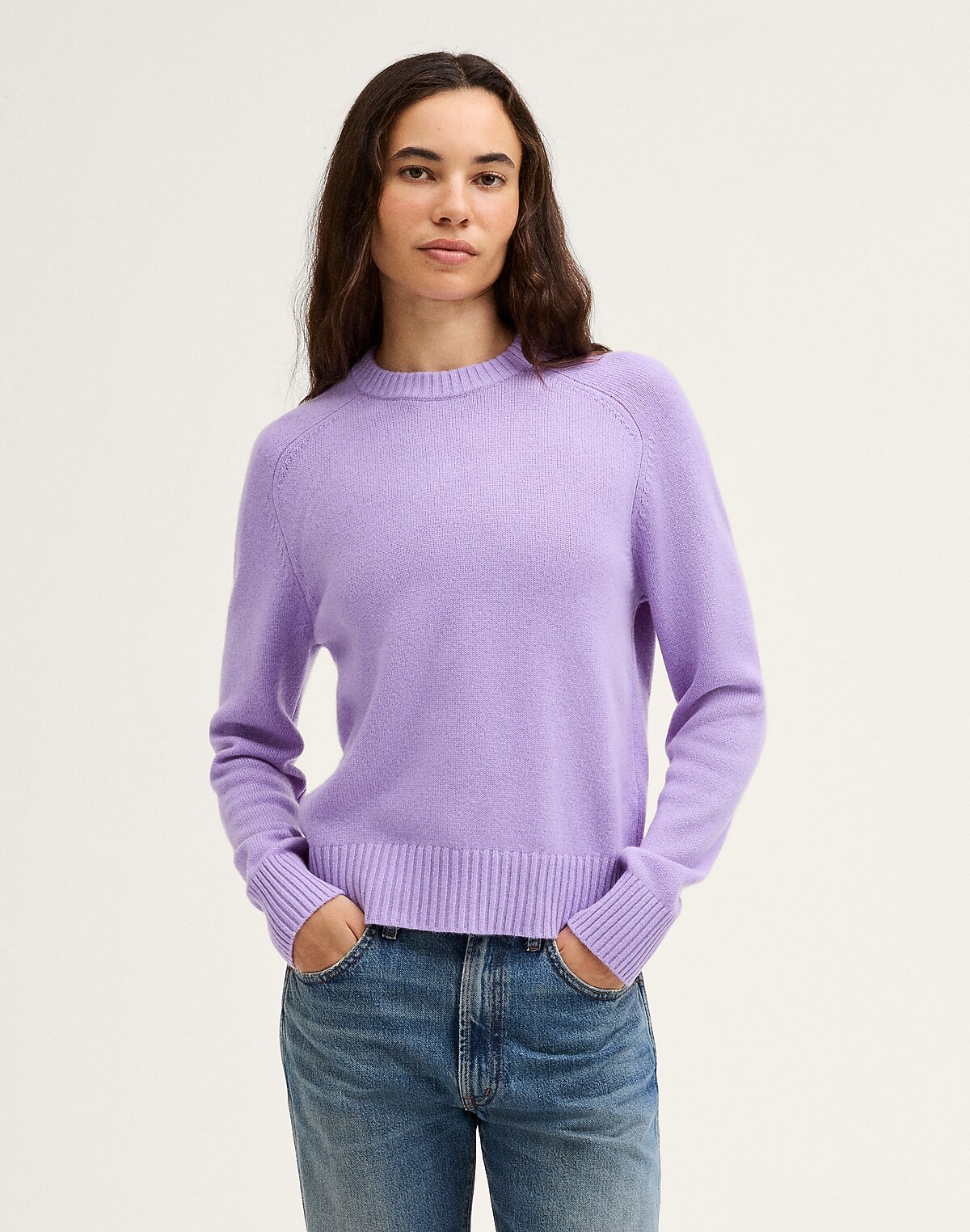 Saddle-Sleeve Crewneck Sweater in 100% Cashmere